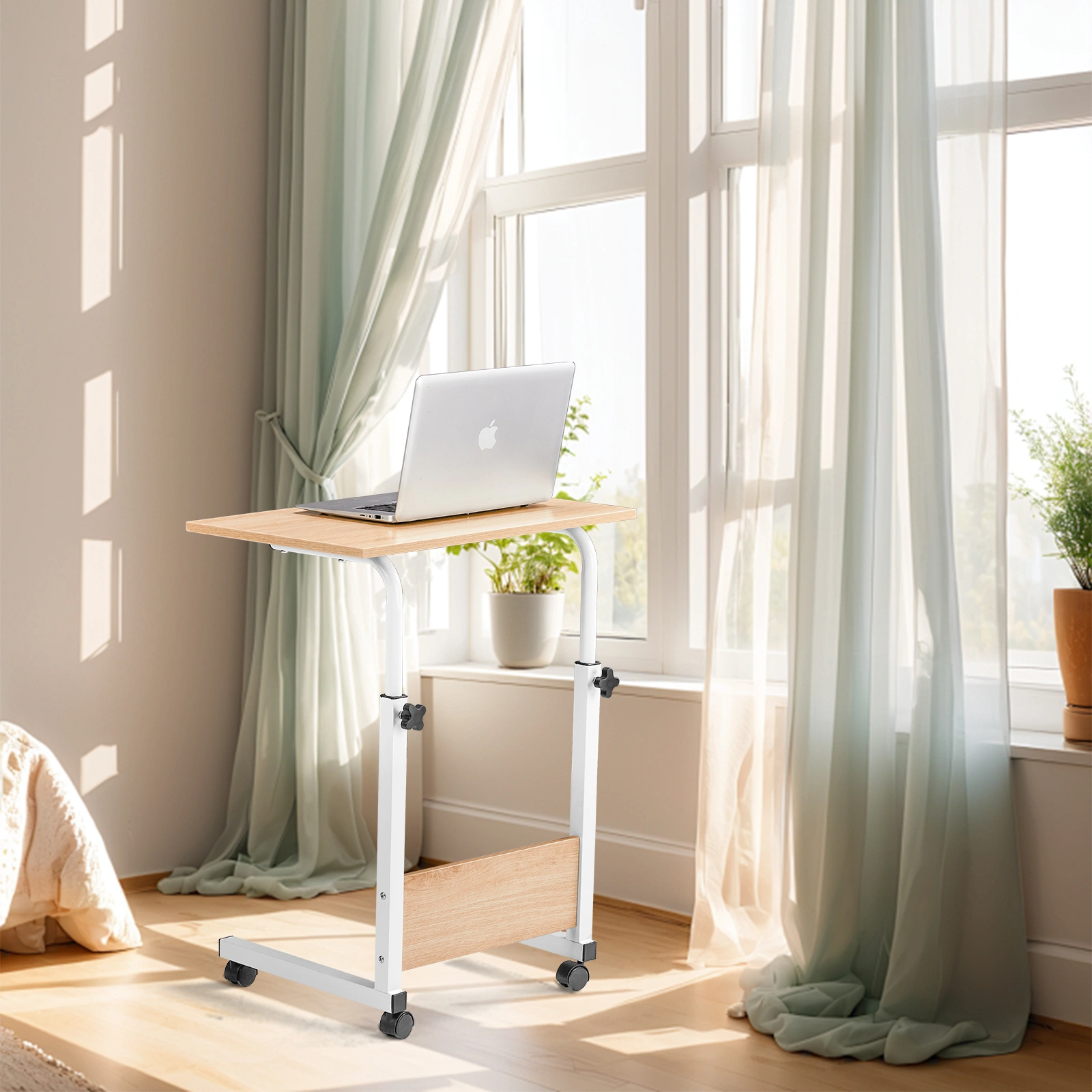 Adjustable Oak Finish P2 Particle Board Computer Desk 60cm - Space Saving Home Office Desk