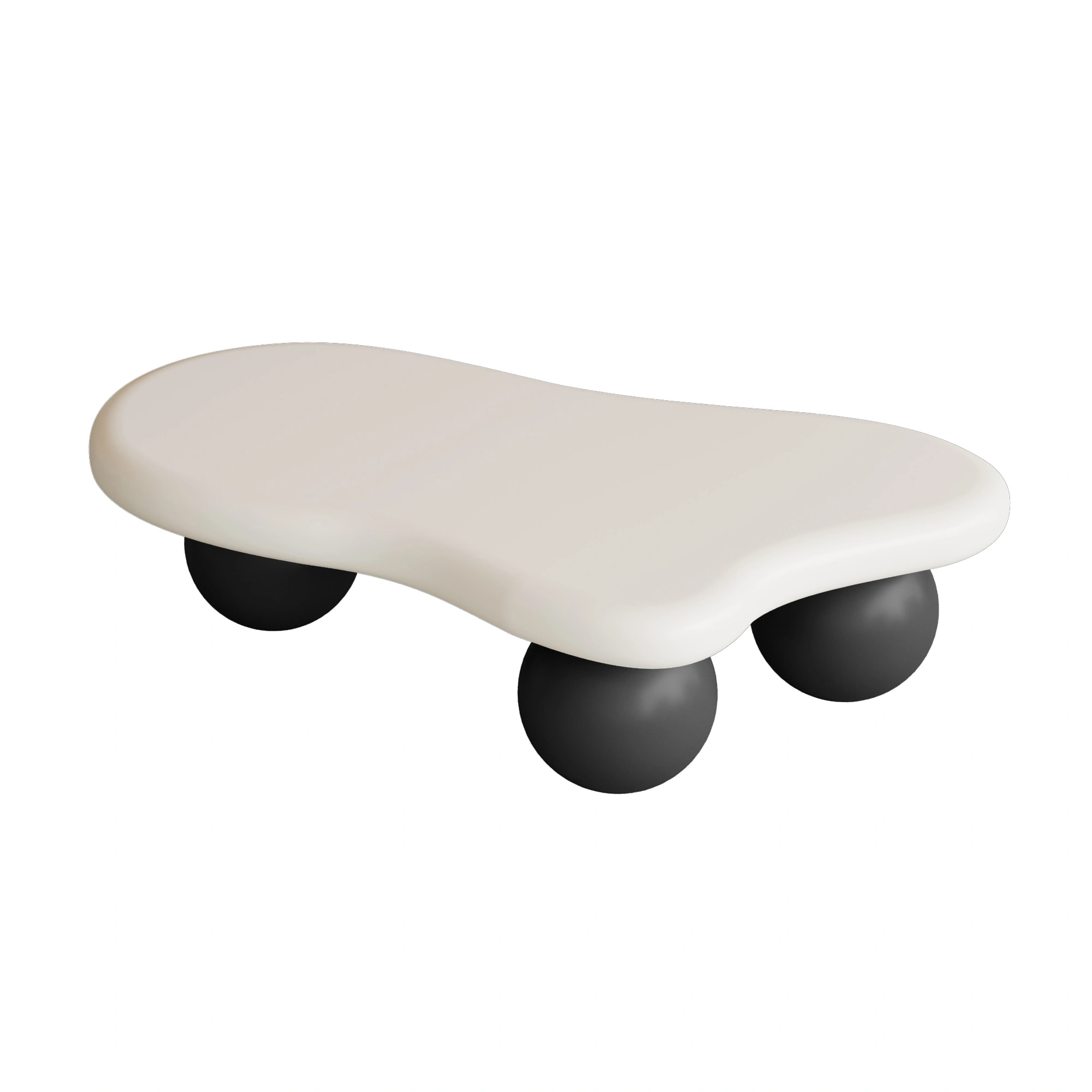 40" Cloud Coffee Table with 3 Ball Legs, White Top & Black Legs, Modern Living Room Center Table view 2