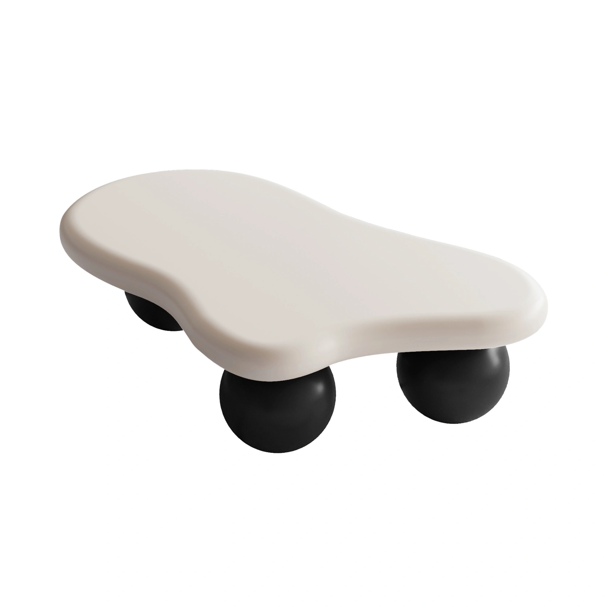 40" Cloud Coffee Table with 3 Ball Legs, White Top & Black Legs, Modern Living Room Center Table view 3