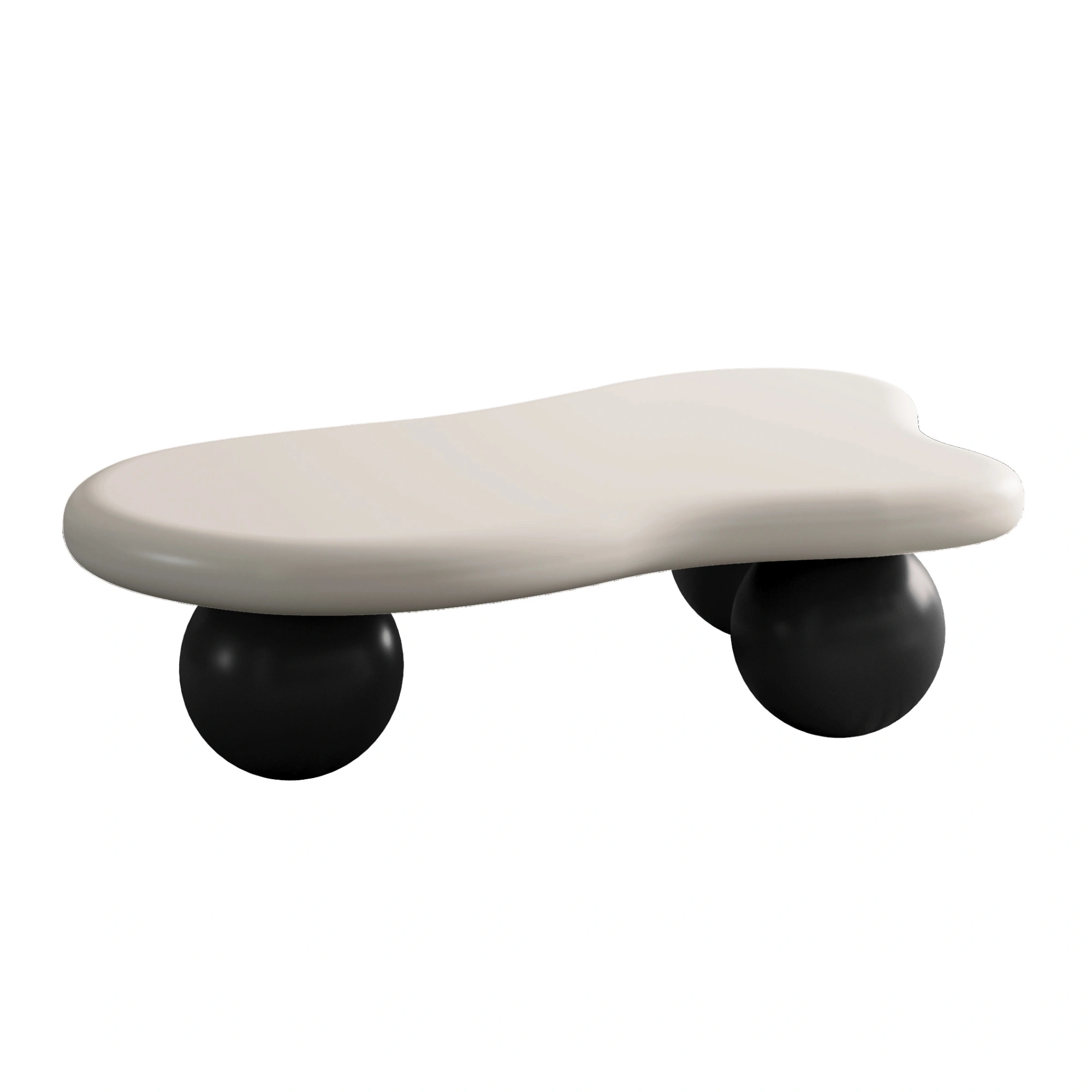 40" Cloud Coffee Table with 3 Ball Legs, White Top & Black Legs, Modern Living Room Center Table view 6