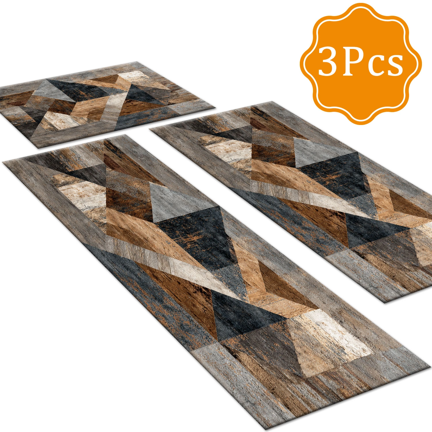 Three-piece kitchen rug set, non-slip and washable, abstract pattern kitchen hallway rug, soft and comfortable, suitable for sinks, floors, entrances, hallways and bathrooms. view 3
