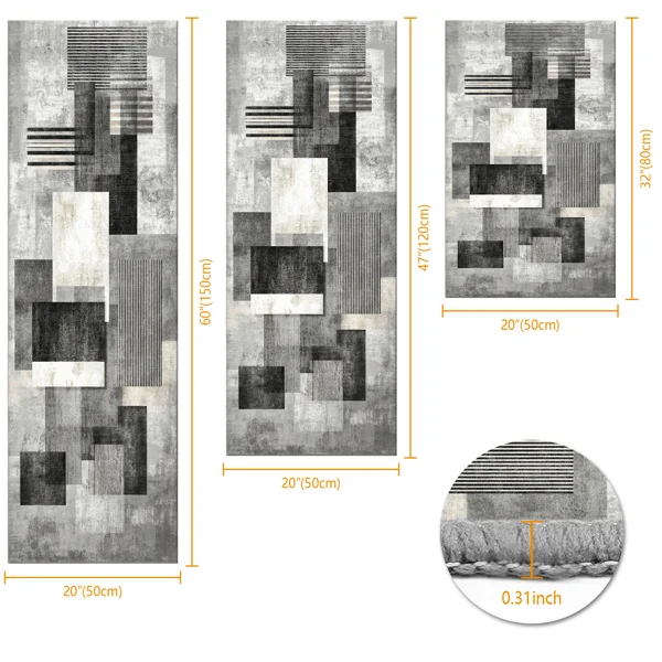 Three-piece kitchen rug set, non-slip and washable, abstract pattern kitchen hallway rug, soft and comfortable, suitable for sinks, floors, entrances, hallways and bathrooms. view 3