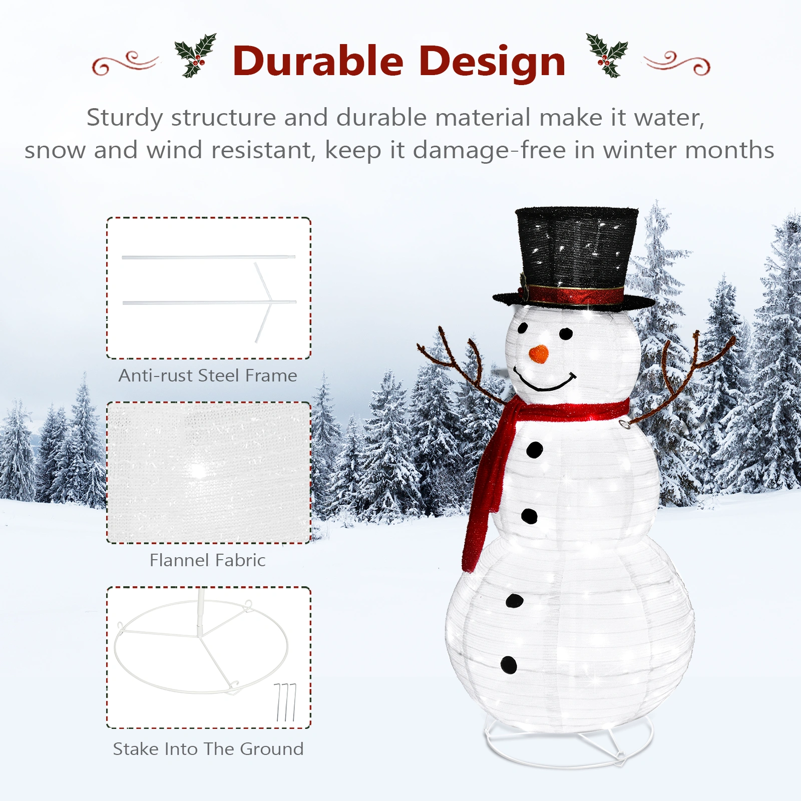 4FT Weather-Proof Lighted Snowman Christmas Outdoor Decoration - Pre-lit Snowman with 90 LEDs, Stakes Included for Yard Home Indoor Xmas Holiday view 2