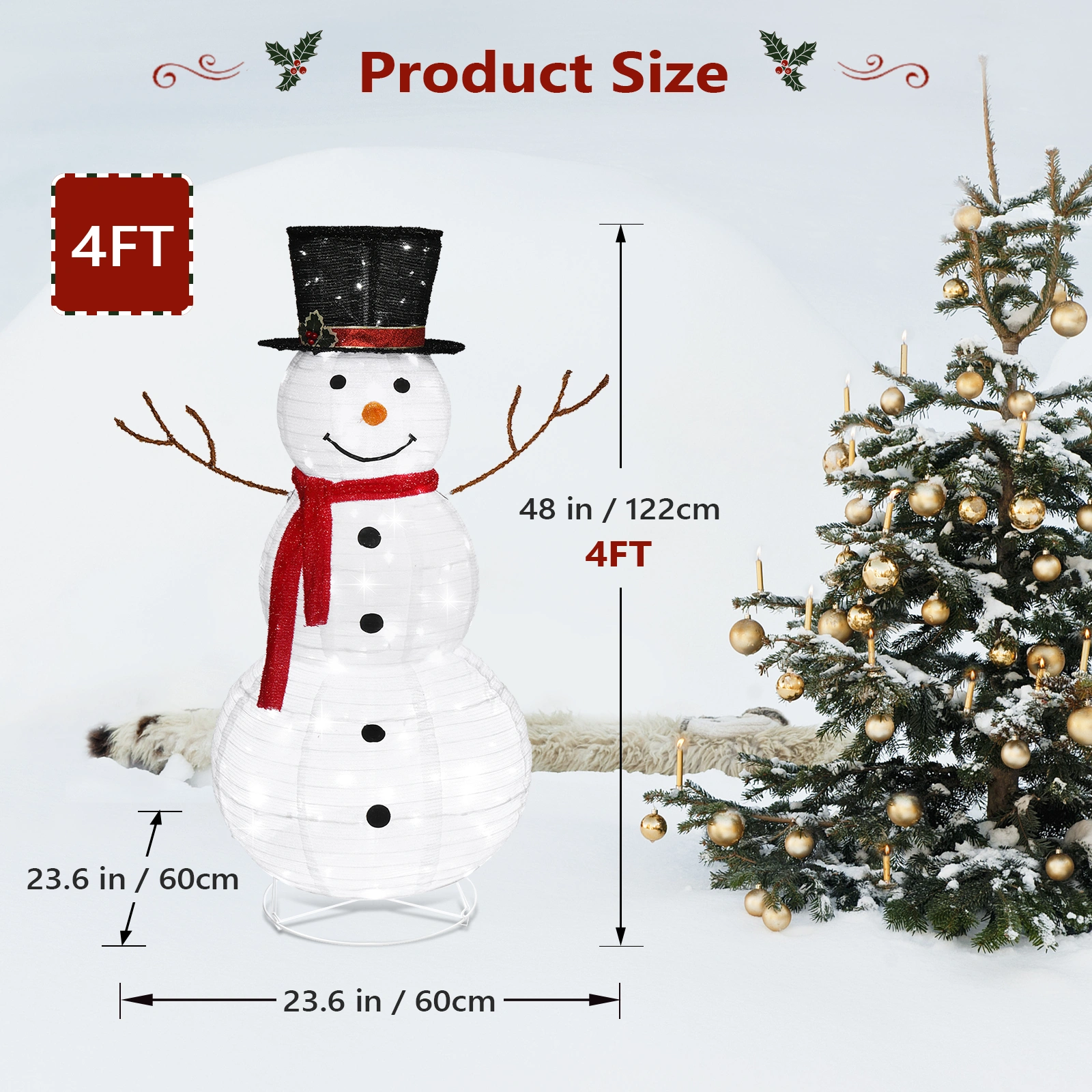 4FT Weather-Proof Lighted Snowman Christmas Outdoor Decoration - Pre-lit Snowman with 90 LEDs, Stakes Included for Yard Home Indoor Xmas Holiday view 3