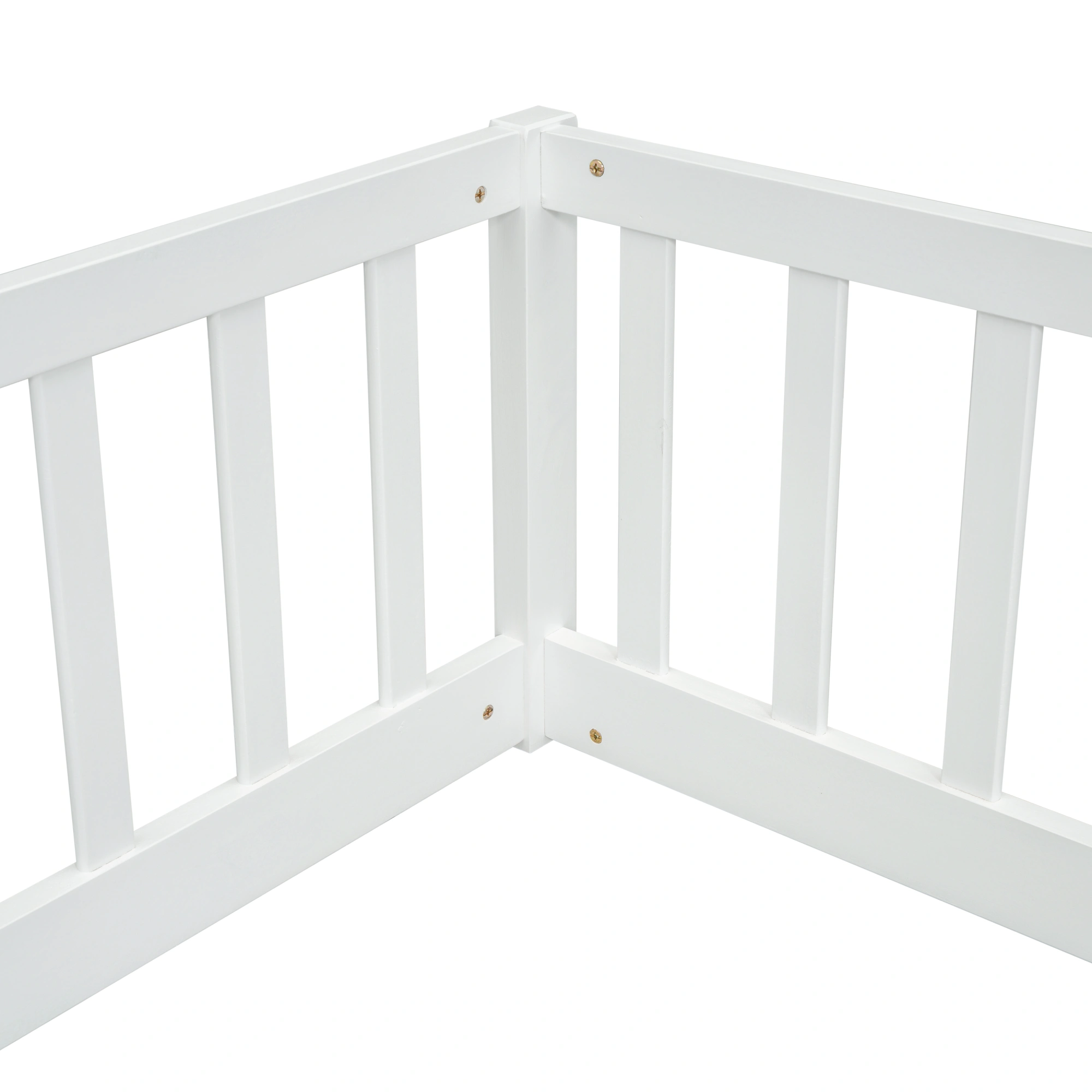 Double Twin Floor Bed with Fence, Guardrails, without door, White view 16