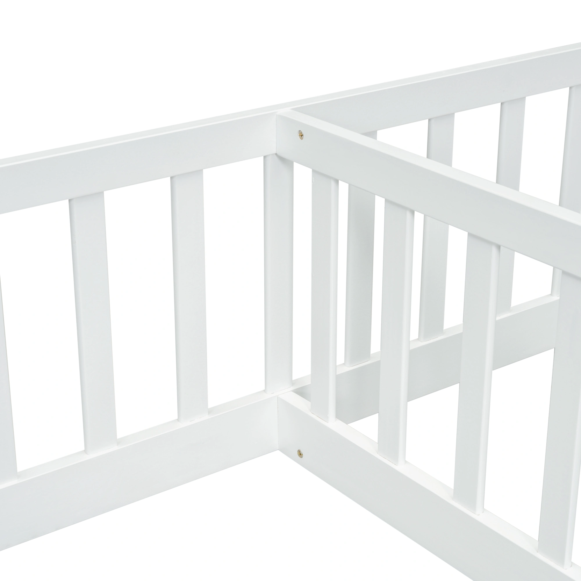 Double Twin Floor Bed with Fence, Guardrails, without door, White view 17