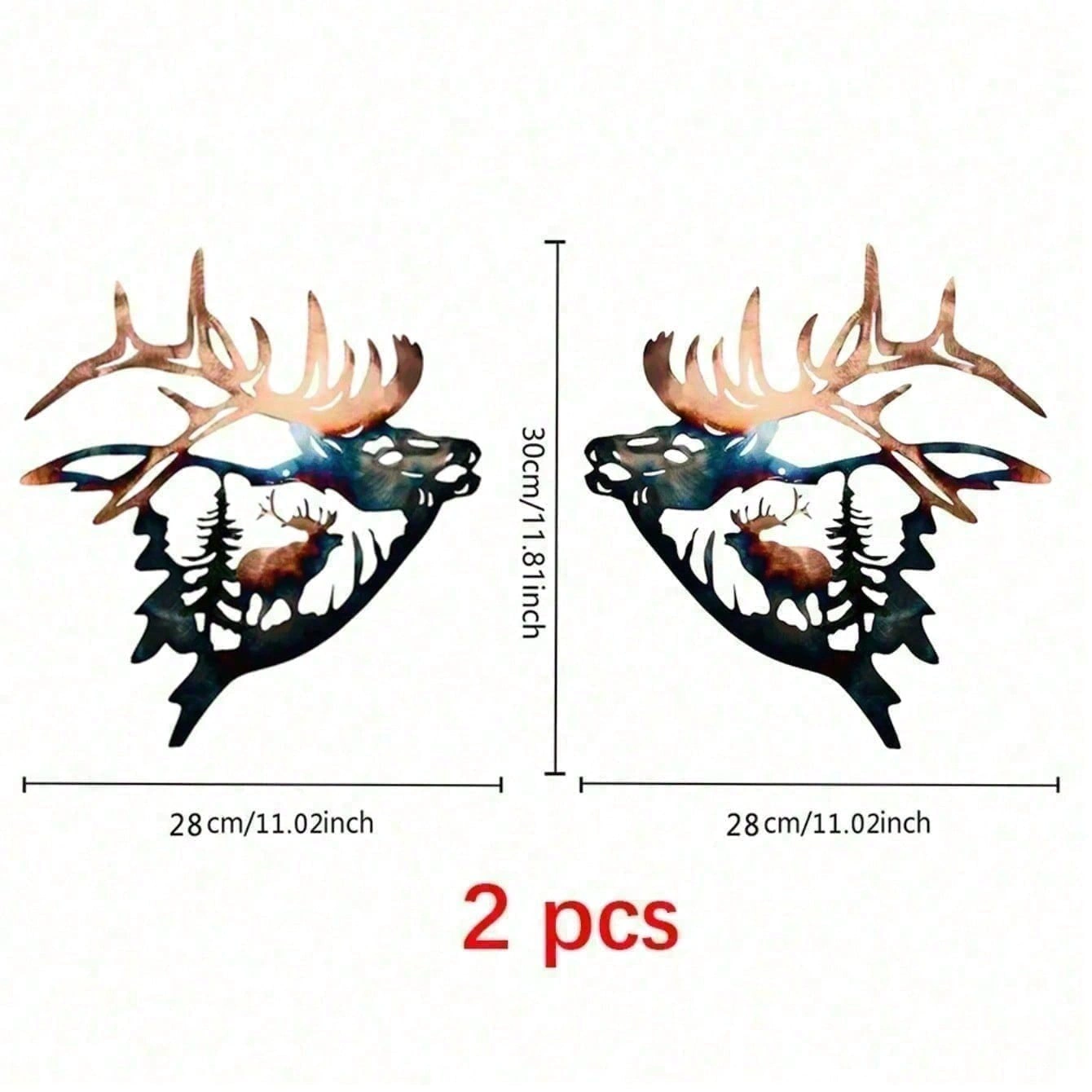 CIFbuy 2Pcs Deer and Elk Metal Wall Art Rustic Farmhouse Silhouette Decor Living Room Office Wildlife Sign Christmas New Year Housewarming Gift (TikTok, temu pick-up service) view 3