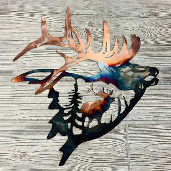 CIFbuy 2Pcs Deer and Elk Metal Wall Art Rustic Farmhouse Silhouette Decor Living Room Office Wildlife Sign Christmas New Year Housewarming Gift (TikTok, temu pick-up service) view 2