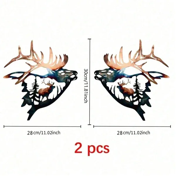 CIFbuy 2Pcs Deer and Elk Metal Wall Art Rustic Farmhouse Silhouette Decor Living Room Office Wildlife Sign Christmas New Year Housewarming Gift (TikTok, temu pick-up service) view 3