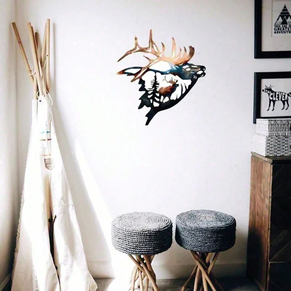 CIFbuy 2Pcs Deer and Elk Metal Wall Art Rustic Farmhouse Silhouette Decor Living Room Office Wildlife Sign Christmas New Year Housewarming Gift (TikTok, temu pick-up service) view 4