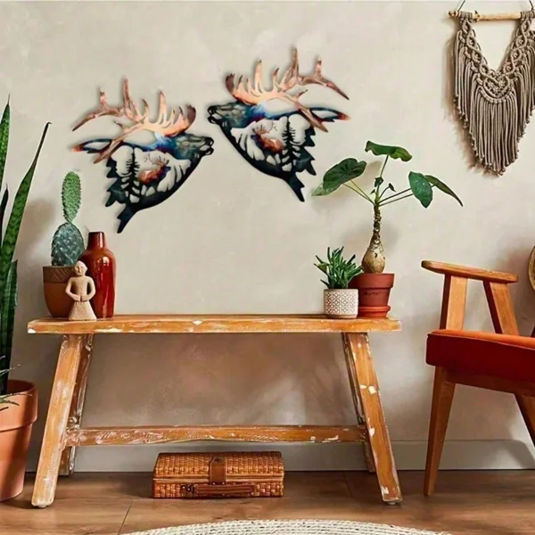 CIFbuy 2Pcs Deer and Elk Metal Wall Art Rustic Farmhouse Silhouette Decor Living Room Office Wildlife Sign Christmas New Year Housewarming Gift (TikTok, temu pick-up service) view 5