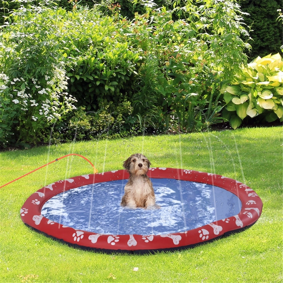 170CM Large Pet Sprinkler Pad, Splash Water Mat for Dogs & Cats, Outdoor Cooling Play Mat for Summer, Non-Slip Pet Water Toy
