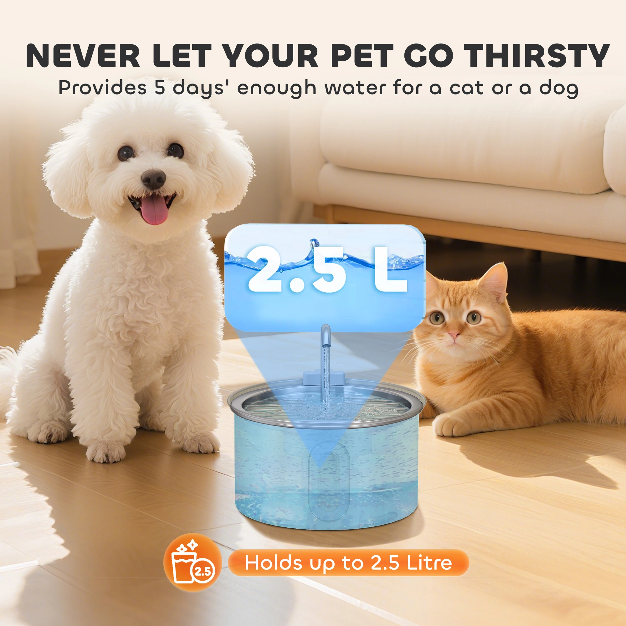 Stainless Steel Cat Water Fountain with Dual Flow - Quiet Automatic Electric Pet Water Dispenser for Cats and Small Dogs