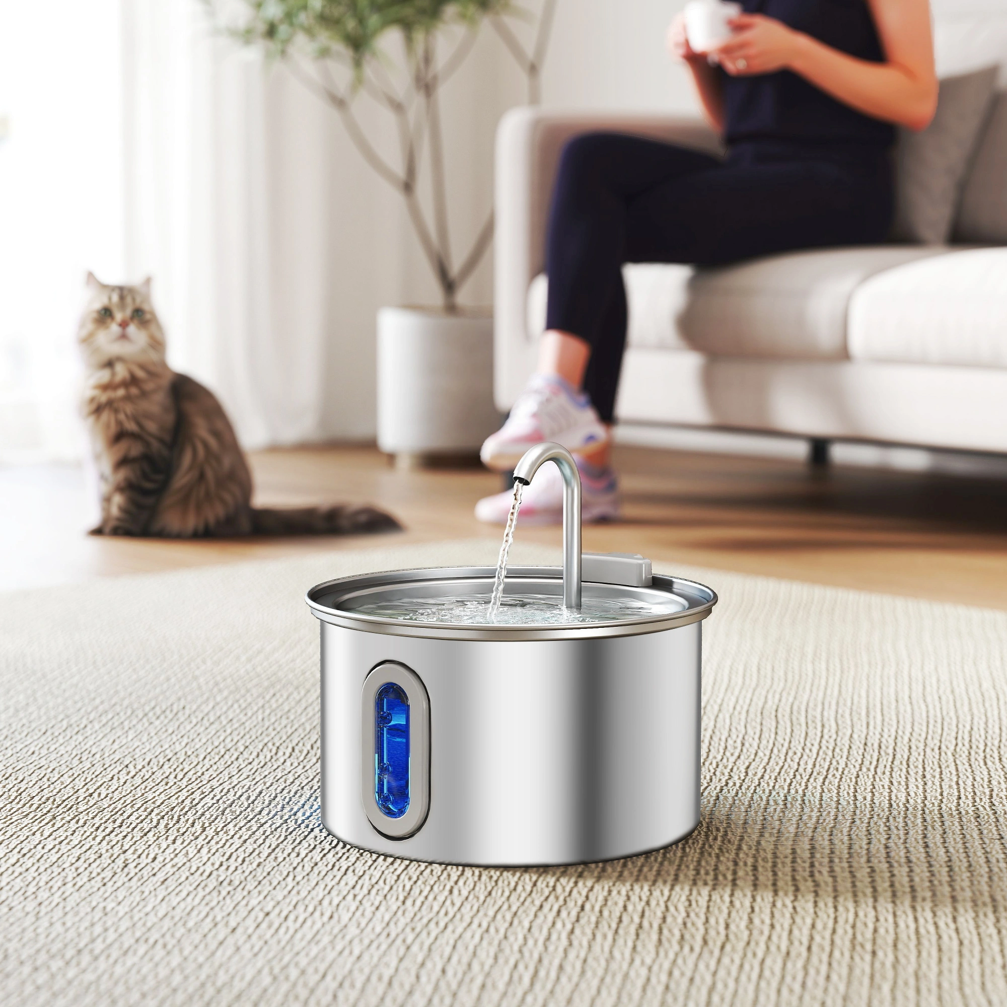 Stainless Steel Cat Water Fountain with Dual Flow - Quiet Automatic Electric Pet Water Dispenser for Cats and Small Dogs view 4