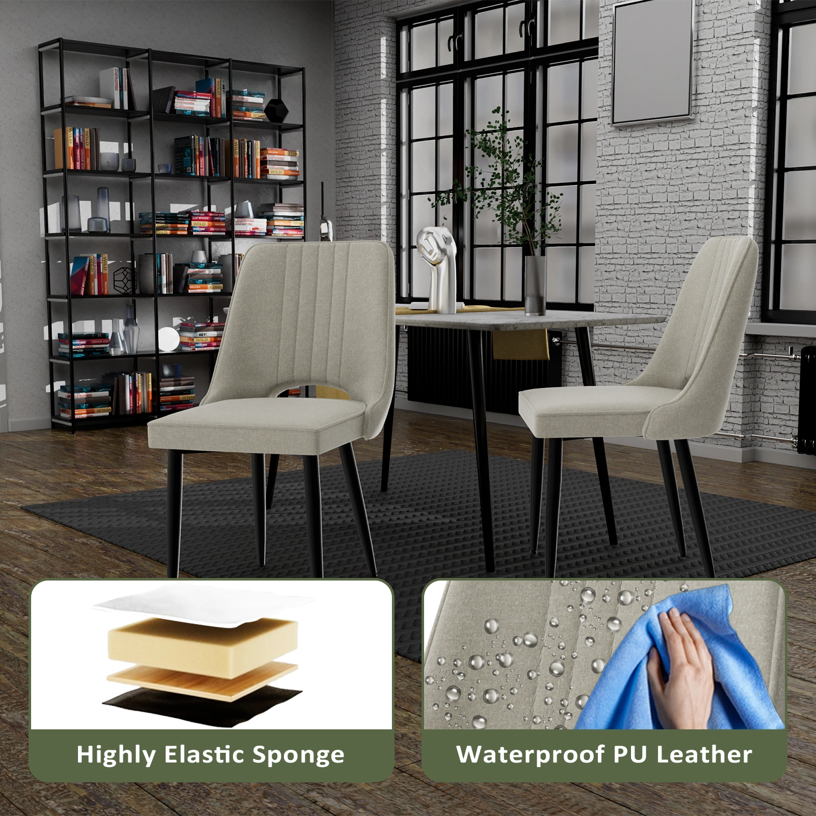 2 Pack Dining Chairs, PU Leather Kitchen Chair with Backrest, Dining Room Chairs for Living Room, Lounge, Counter Height Seating view 4