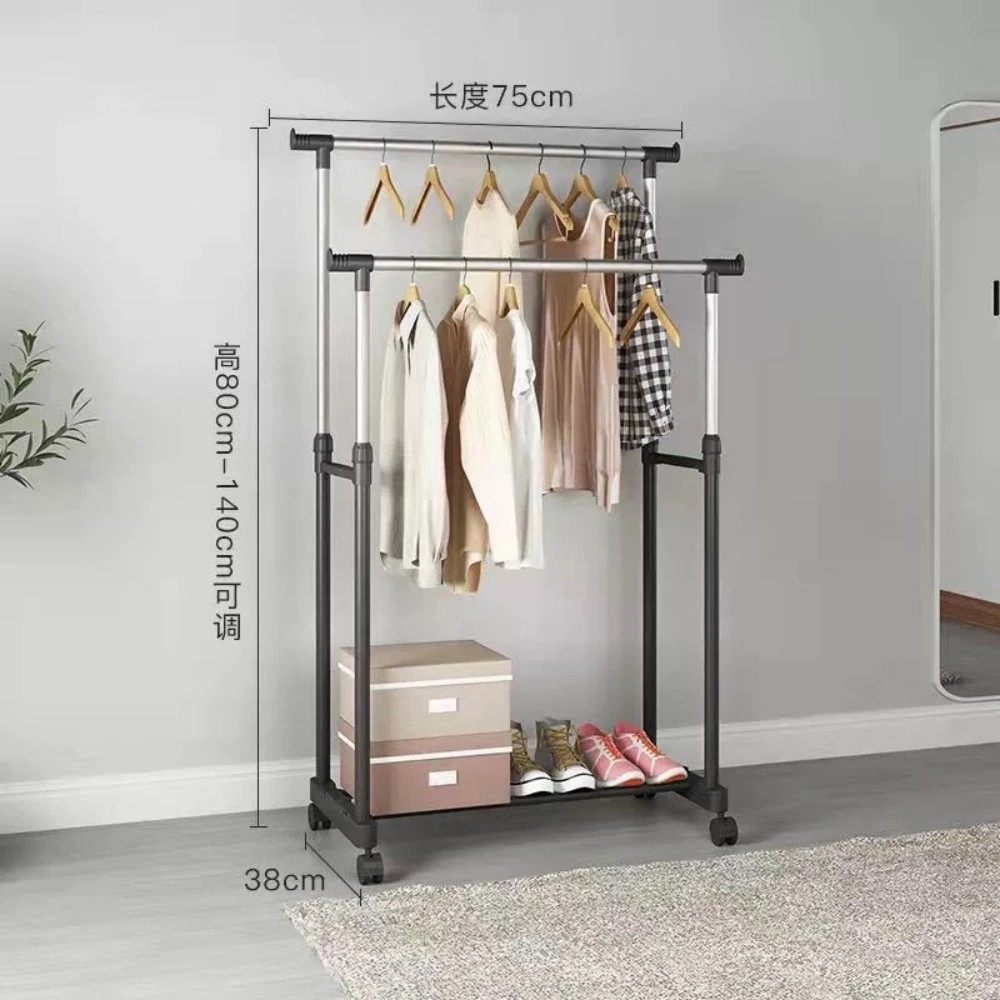 Heavy Duty Metal Dual Rail Clothes Hanging Rack, Garment Display Stand Shelf