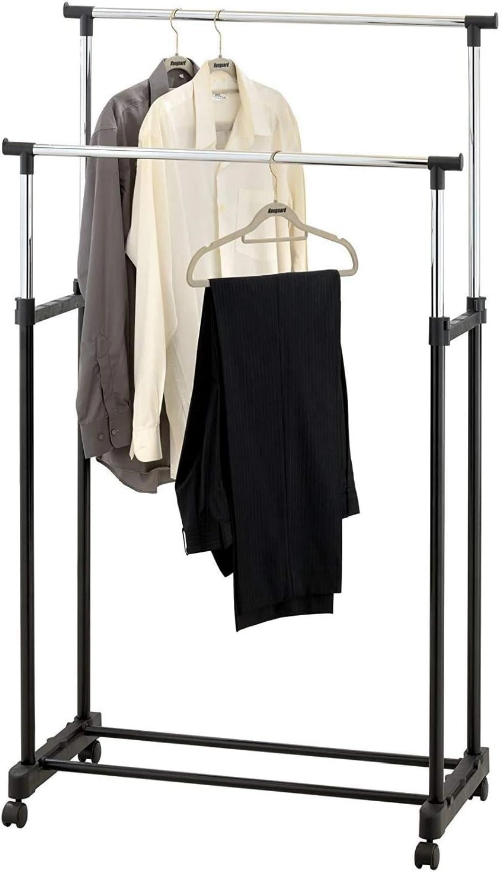 Heavy Duty Metal Dual Rail Clothes Hanging Rack, Garment Display Stand Shelf view 3