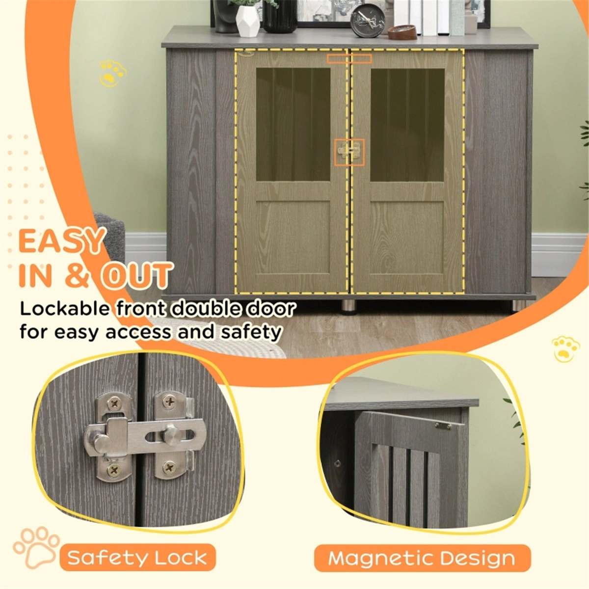 XL Dog Crate, Heavy Duty Metal Pet Crate, Foldable Dog Kennel with Dividers, Double Door, Removable Tray view 2