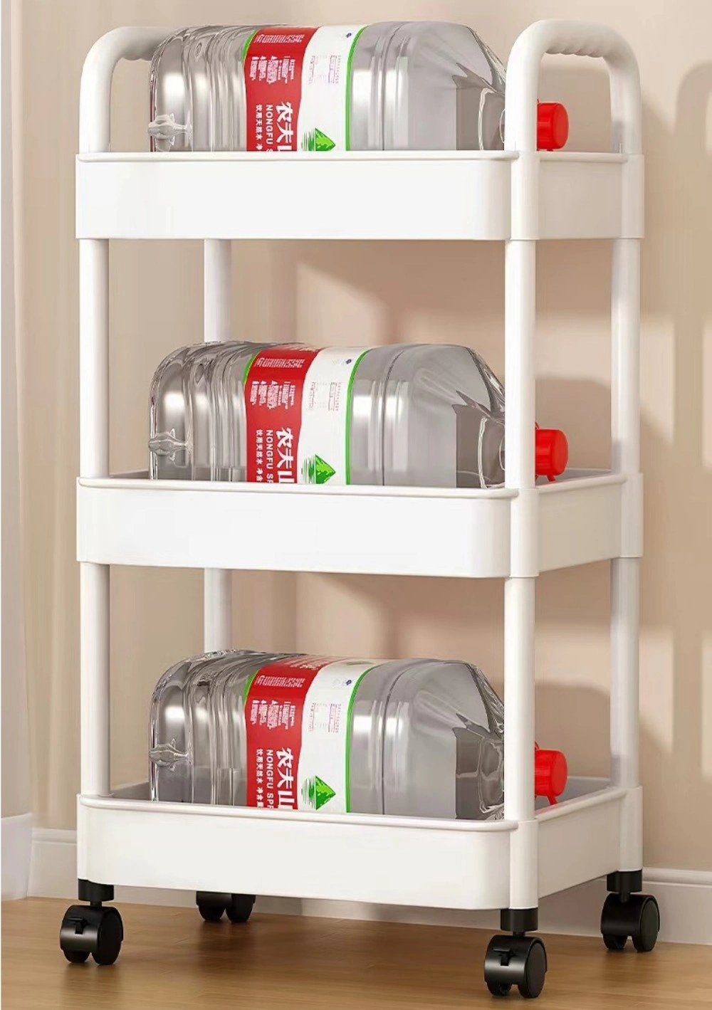 3 Tier Rolling Storage Cart On Wheels, Metal Utility Trolley Shelf Rack for Kitchen Bathroom Laundry view 4