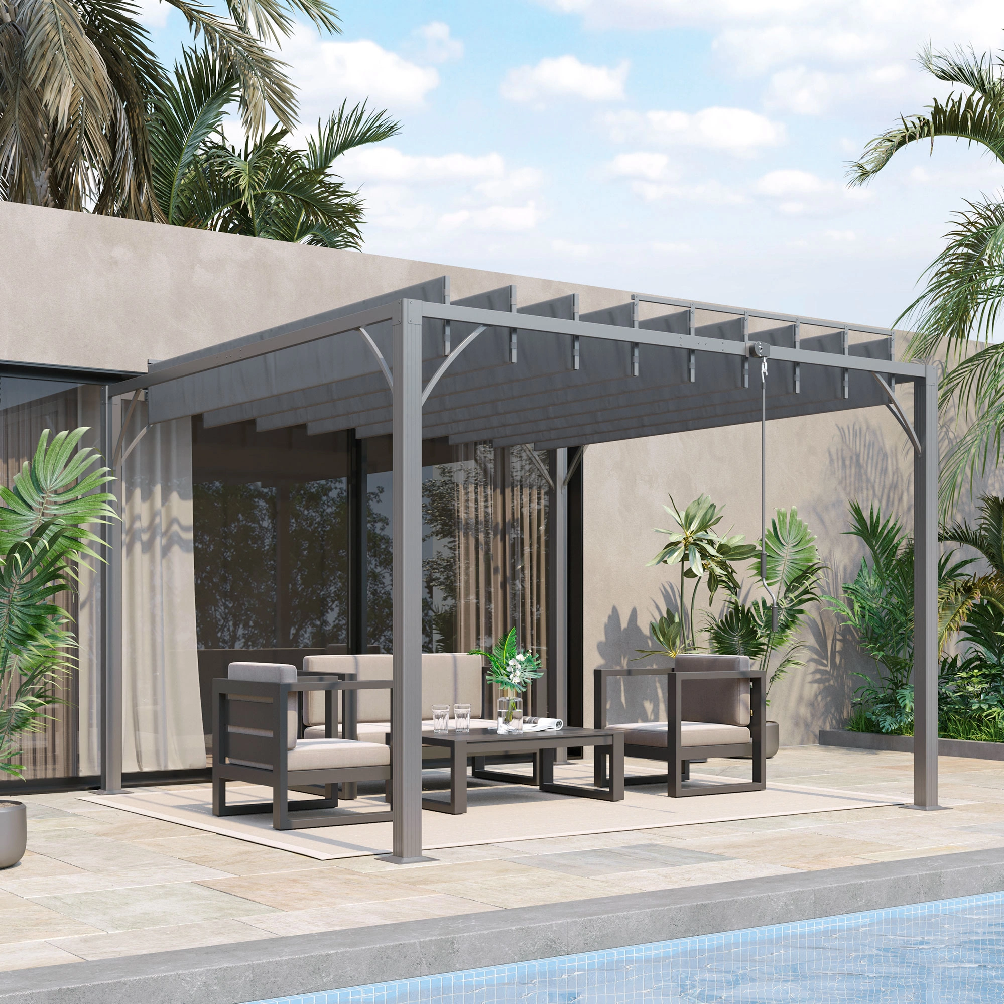 Outdoor Gazebo Pergola 10x10ft Metal Canopy Tent with Curved Roof for Garden Patio Backyard
