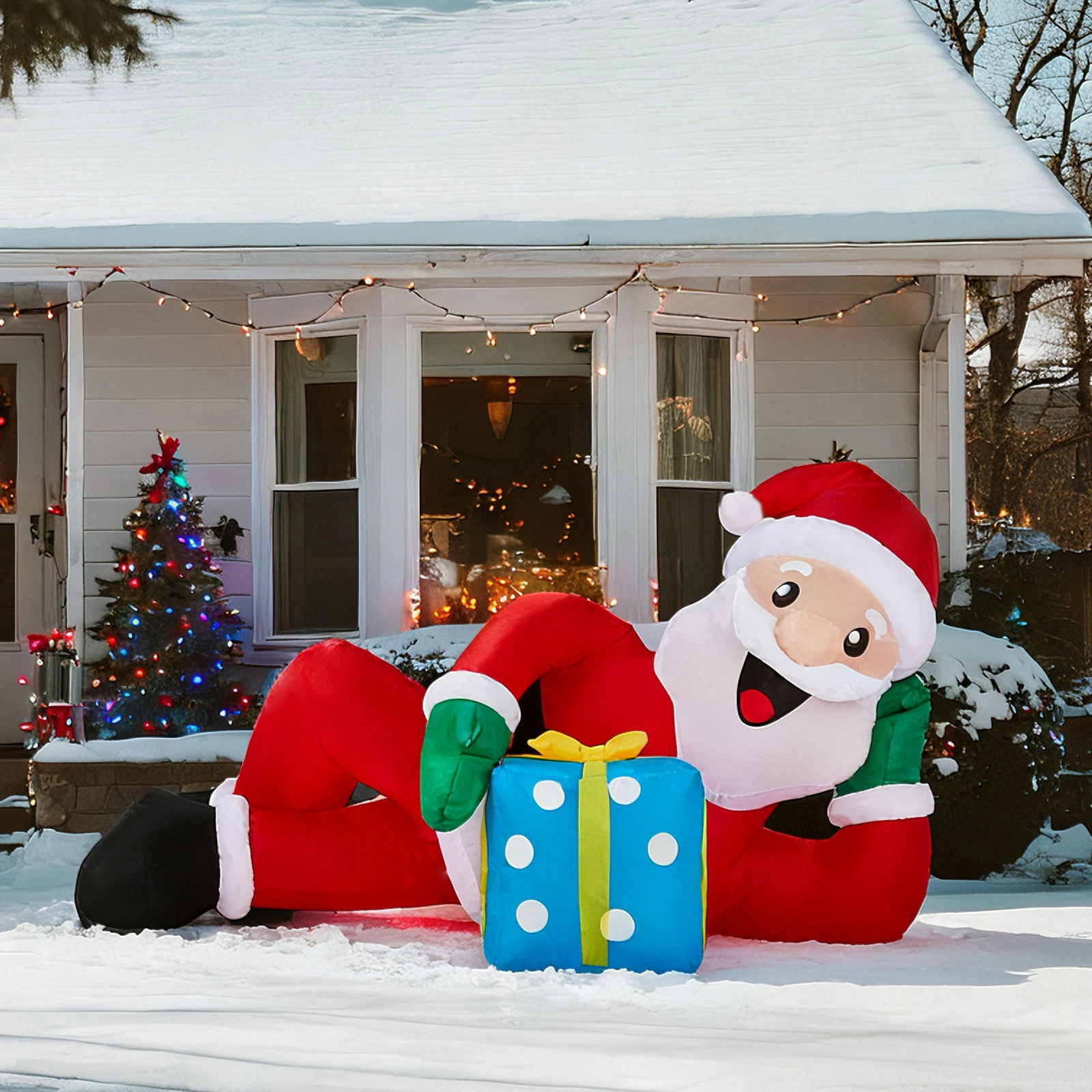 7FT Lighted Christmas Inflatable Santa Lying Down, Funny Blow Up Yard Decor with LED Lights for Front Lawn Garden Party Holiday Decoration view 5
