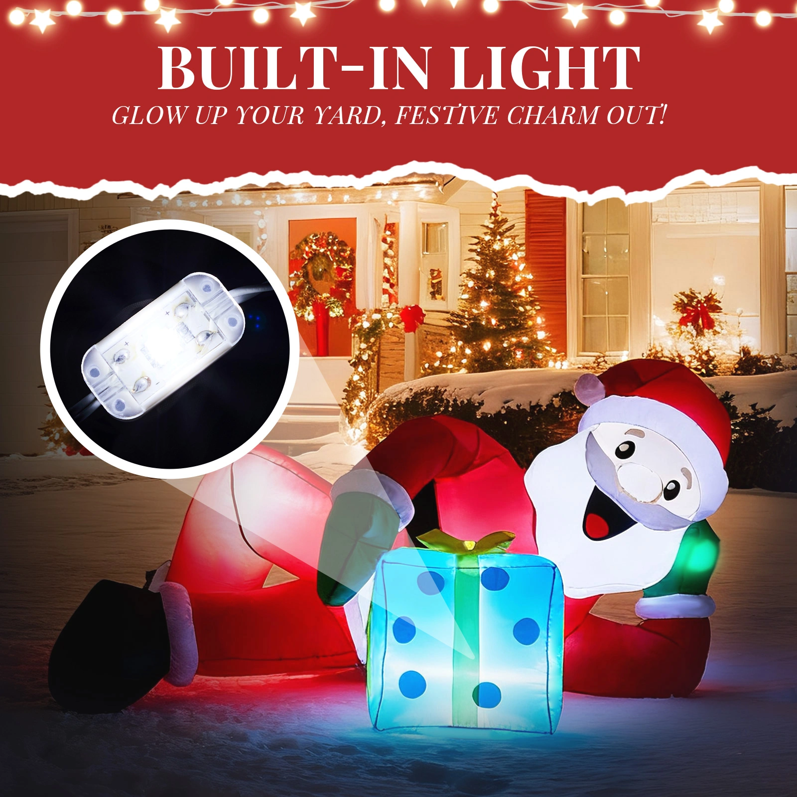7FT Lighted Christmas Inflatable Santa Lying Down, Funny Blow Up Yard Decor with LED Lights for Front Lawn Garden Party Holiday Decoration view 6