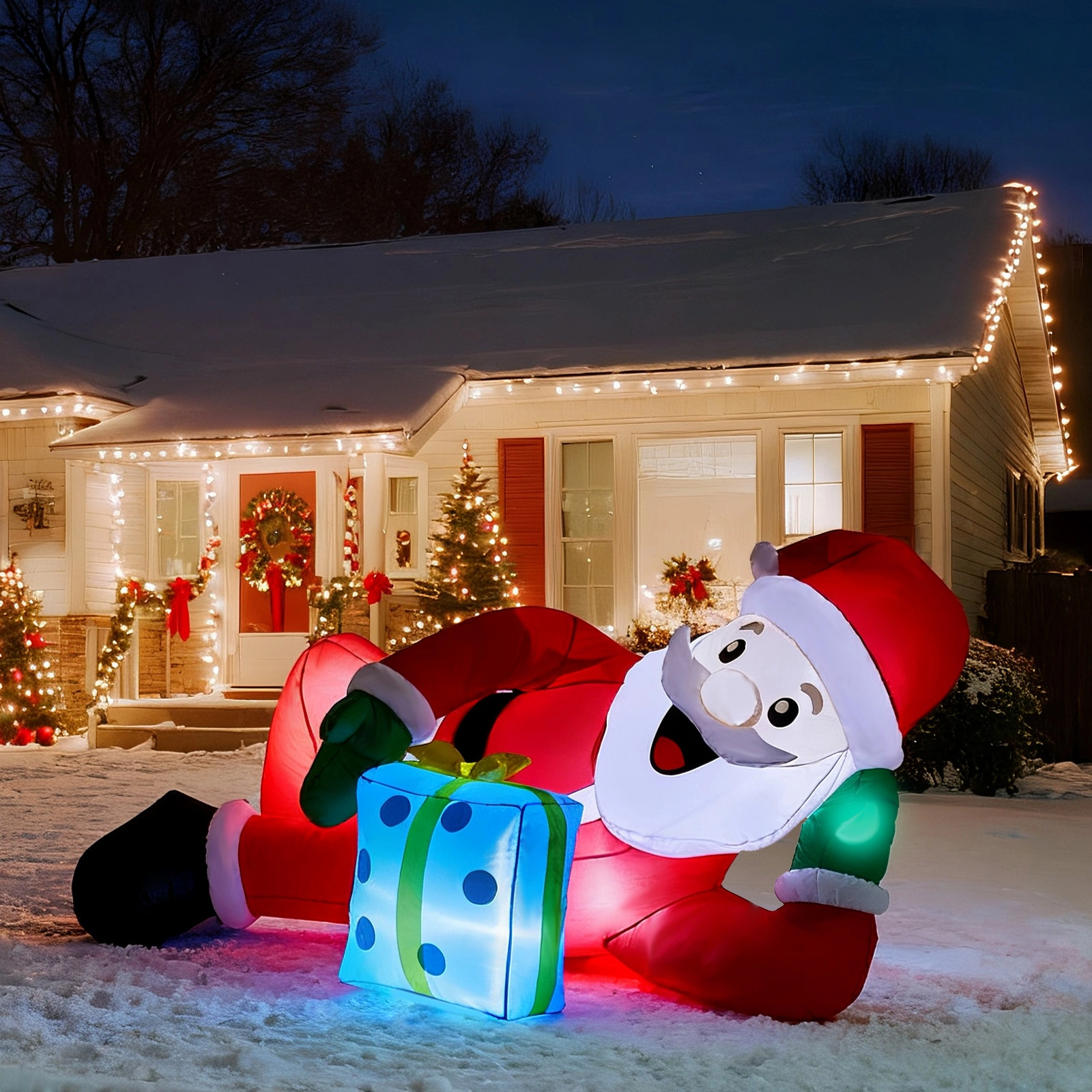 7FT Lighted Christmas Inflatable Santa Lying Down, Funny Blow Up Yard Decor with LED Lights for Front Lawn Garden Party Holiday Decoration view 9