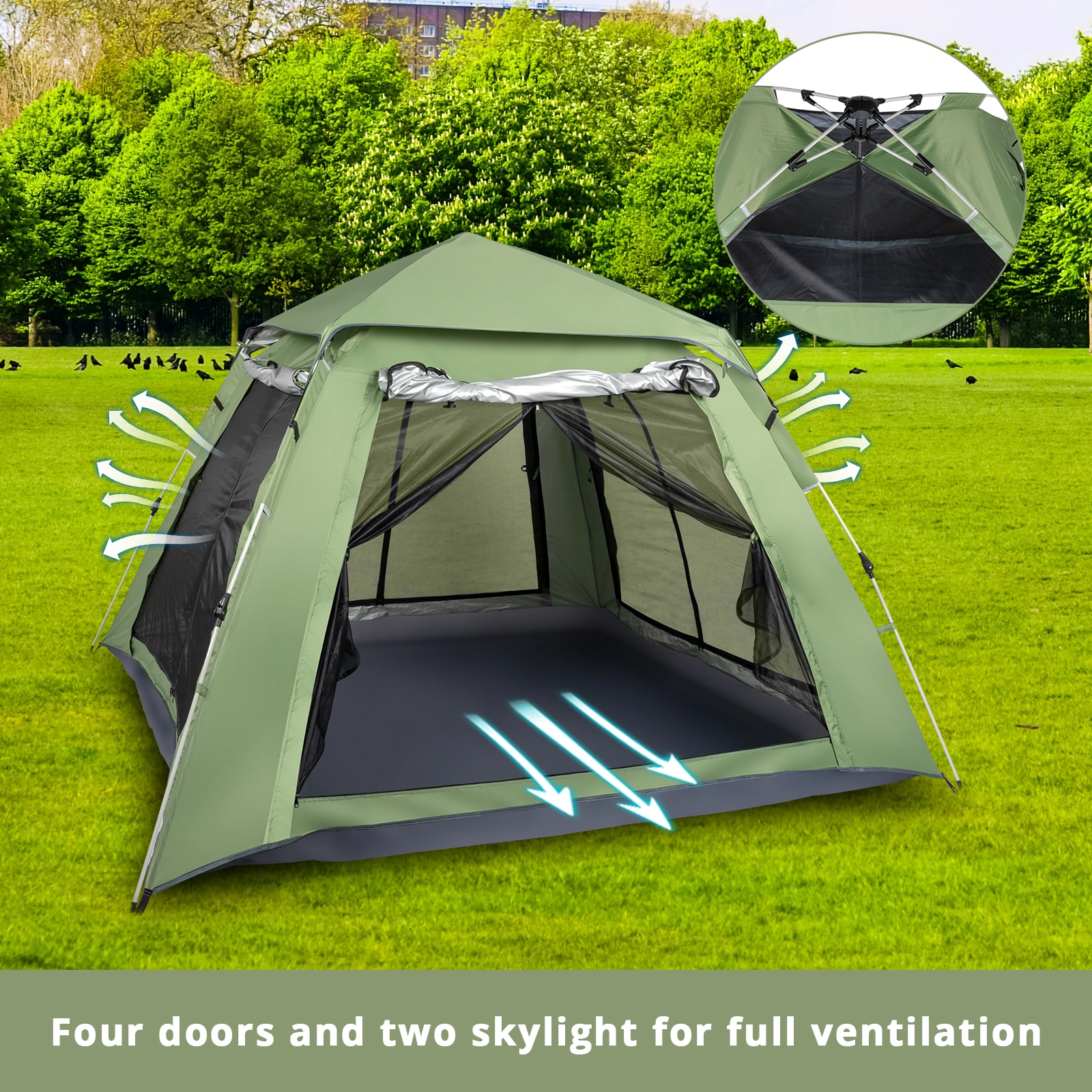 240*240*150cm Spring Quick Open Four-Person Family Tent Camping Tent Green view 28