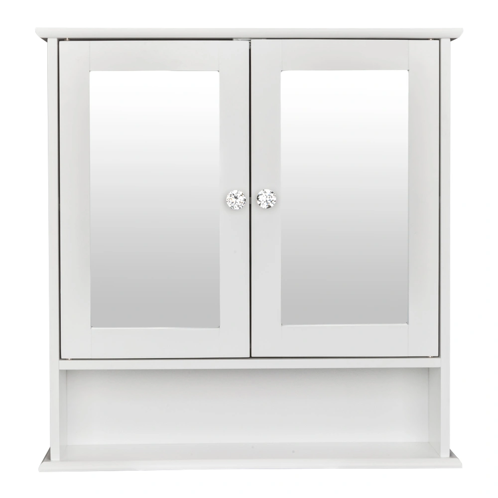 Double Door Mirror Bathroom Cabinet, Wall Mounted Vanity Storage Shelf, White