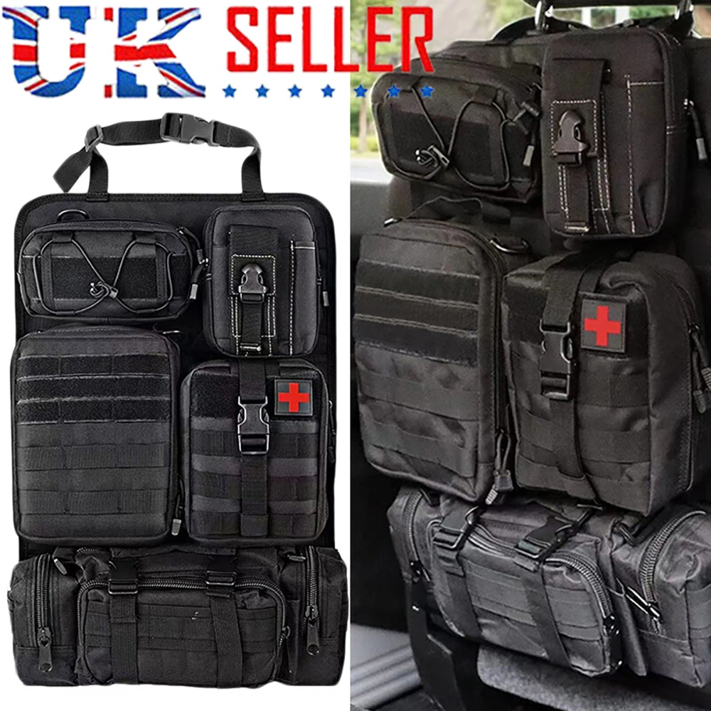 Tactical Car Seat Back Organizer, Vehicle Storage Bag with Panel Packet Holders, UK