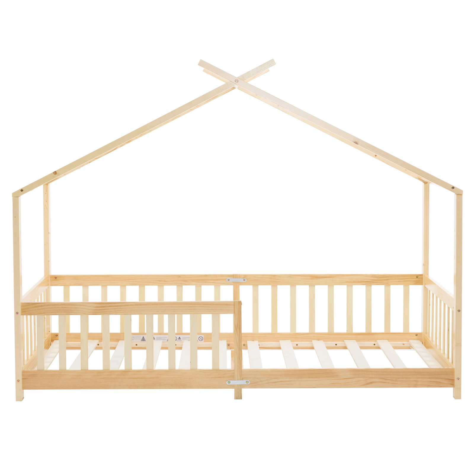 Children's Pine Wood Bed Frame with X-Shaped Roof Design, Painted Natural Wood, 81.1x38.58x61.42in view 2