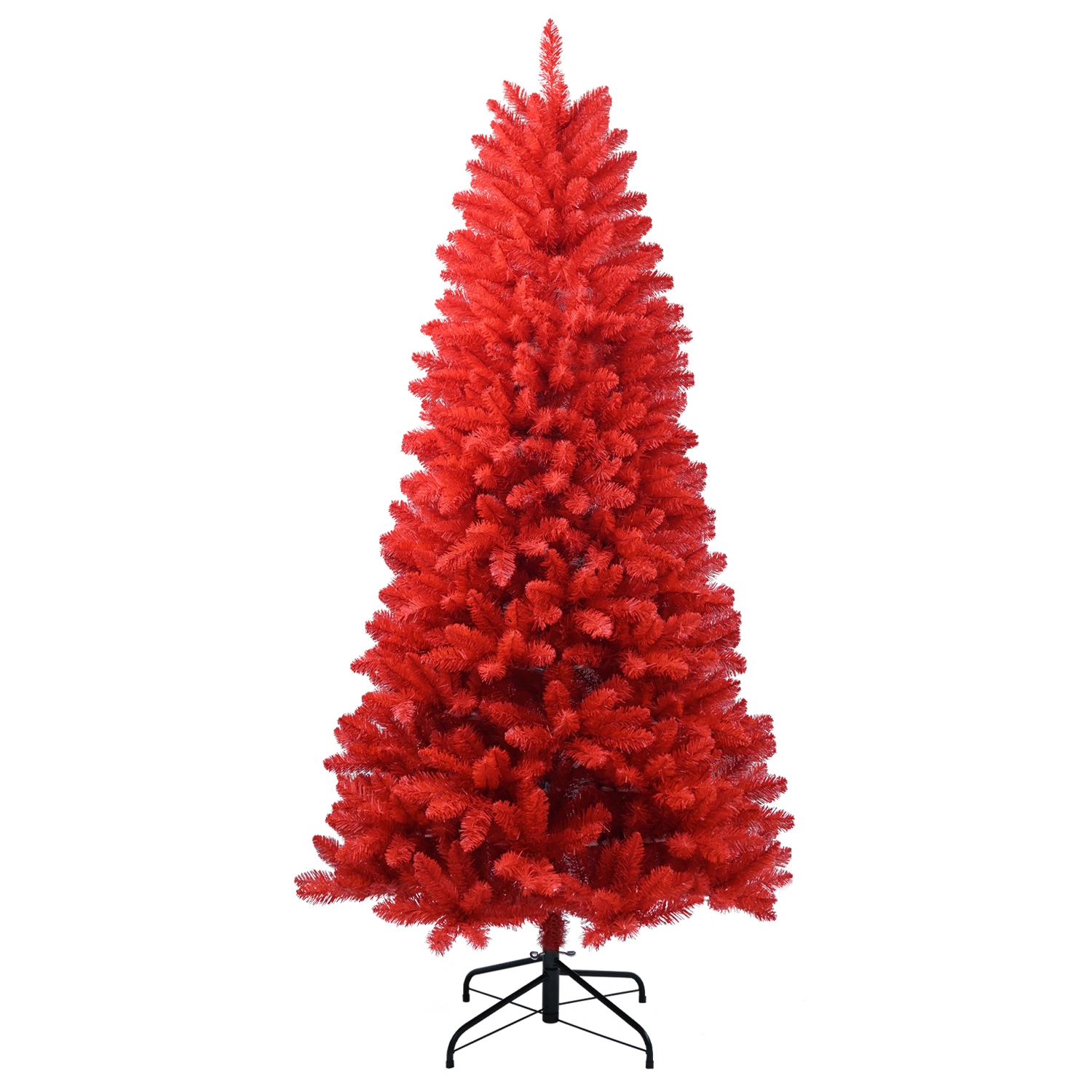 7FT Red Christmas Tree, Pure Red PVC with 1066 Tips, Hinged Branches, Easy Setup, Stable Metal Stand, Full Holiday Decoration view 15