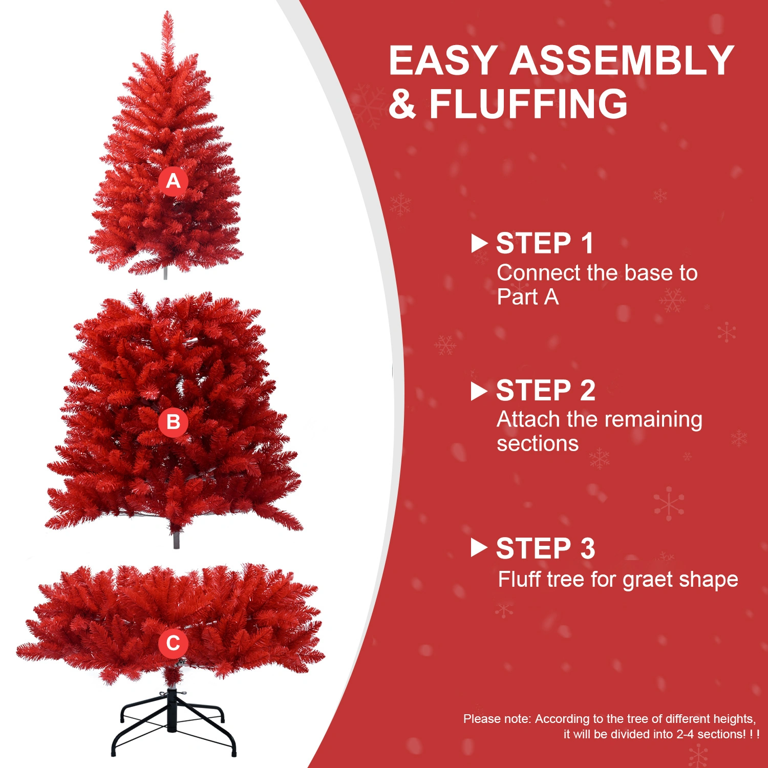 7FT Red Christmas Tree, Pure Red PVC with 1066 Tips, Hinged Branches, Easy Setup, Stable Metal Stand, Full Holiday Decoration view 8