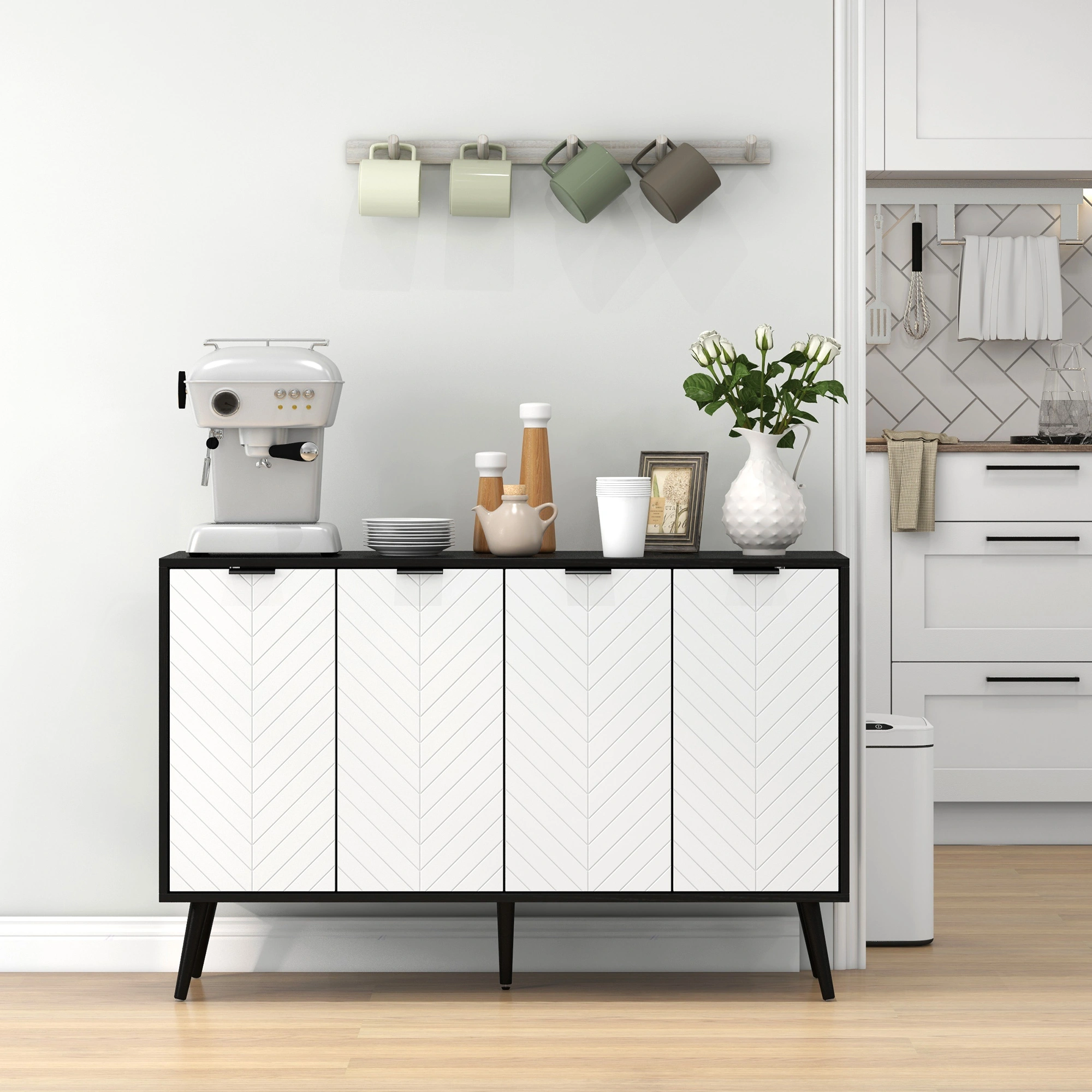 Kitchen Storage Cabinet with Doors - Freestanding Floor Cupboard, Home Pantry Organizer view 3