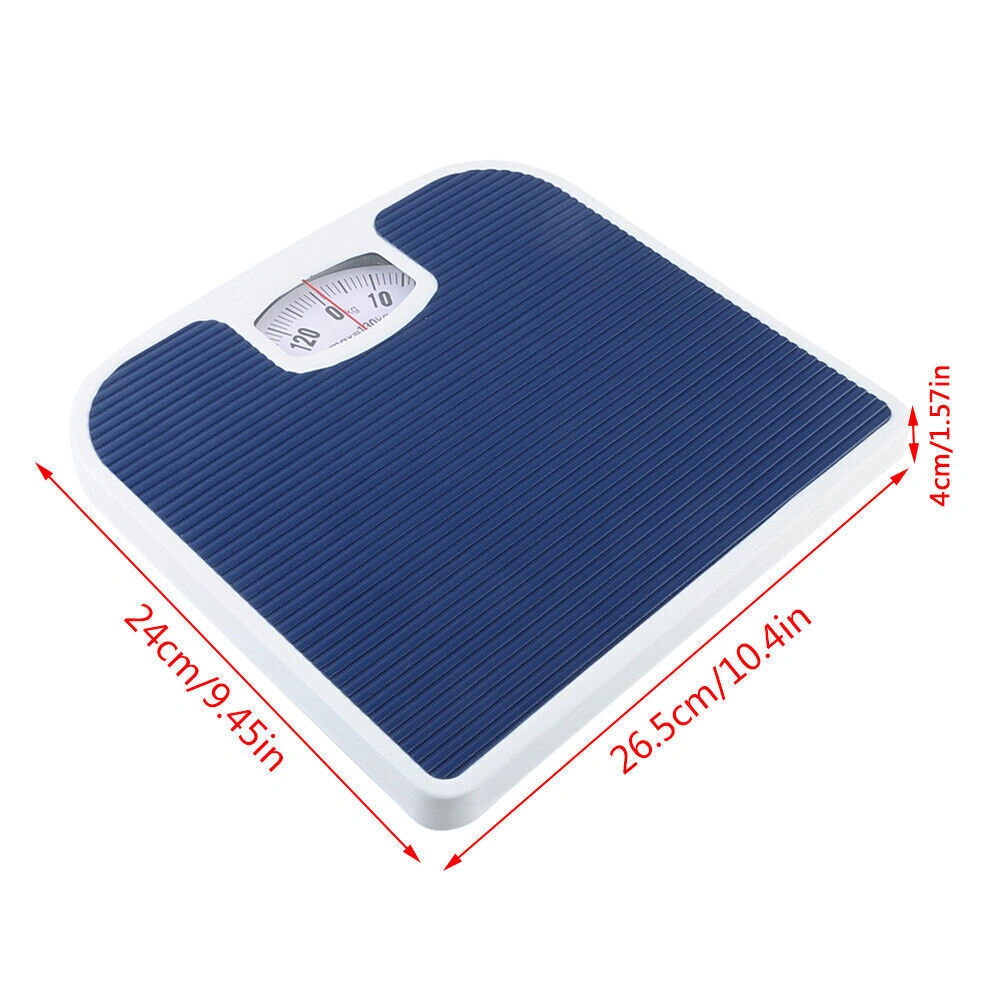 Mechanical Bathroom Scale 130kg, Analog Dial Body Weight Scale, White & Blue Home Health Monitor