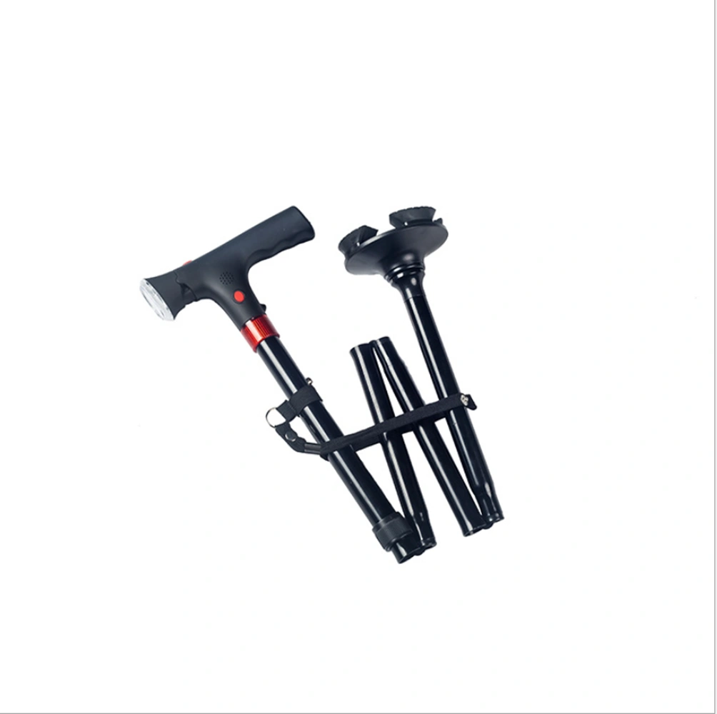 Adjustable Folding Walking Cane for Camping Hiking, 5-Level Height LED Light & Alarm, Lightweight Trekking Stick view 3