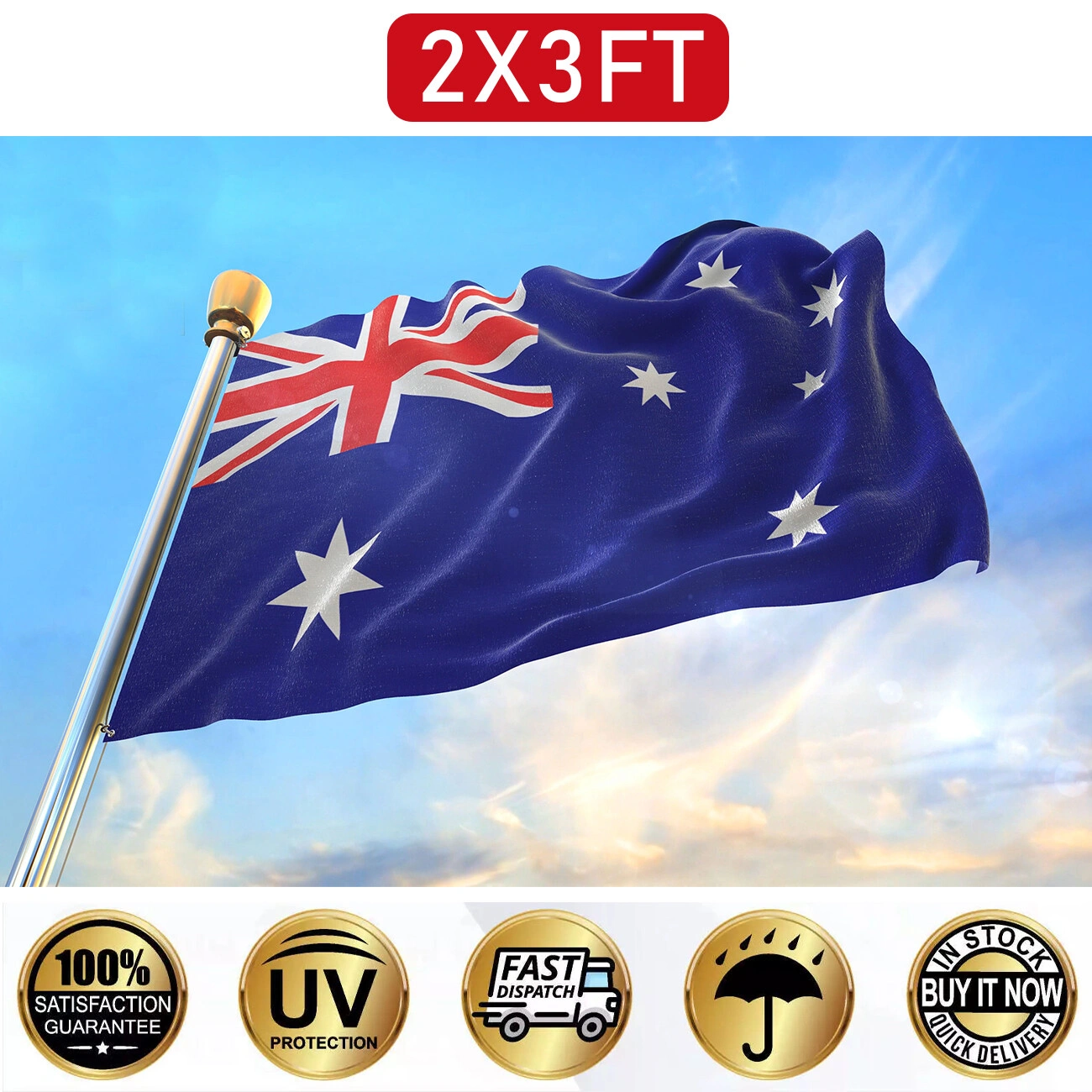 2 Pack Australian Flags 60x90cm (2x3FT), Outdoor Hanging Garden Bunting Banner, National Symbol for Home & Party Decoration view 5