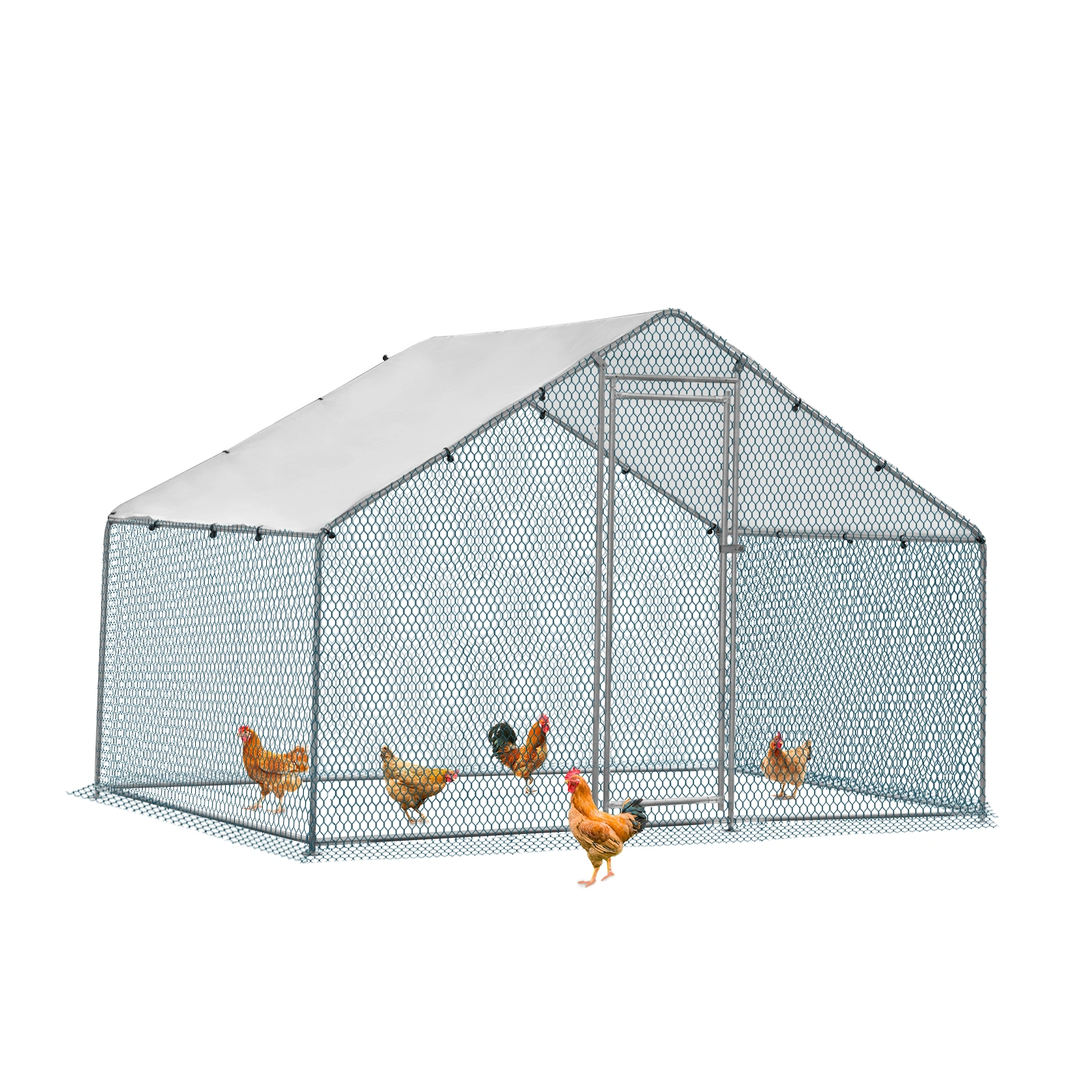 6.5x10 ft Metal Chicken Coop Walk-In Poultry Hen Run House with Waterproof Cover, Outdoor Farm Pen for Rabbits Cats Dogs, Backyard Garden view 3