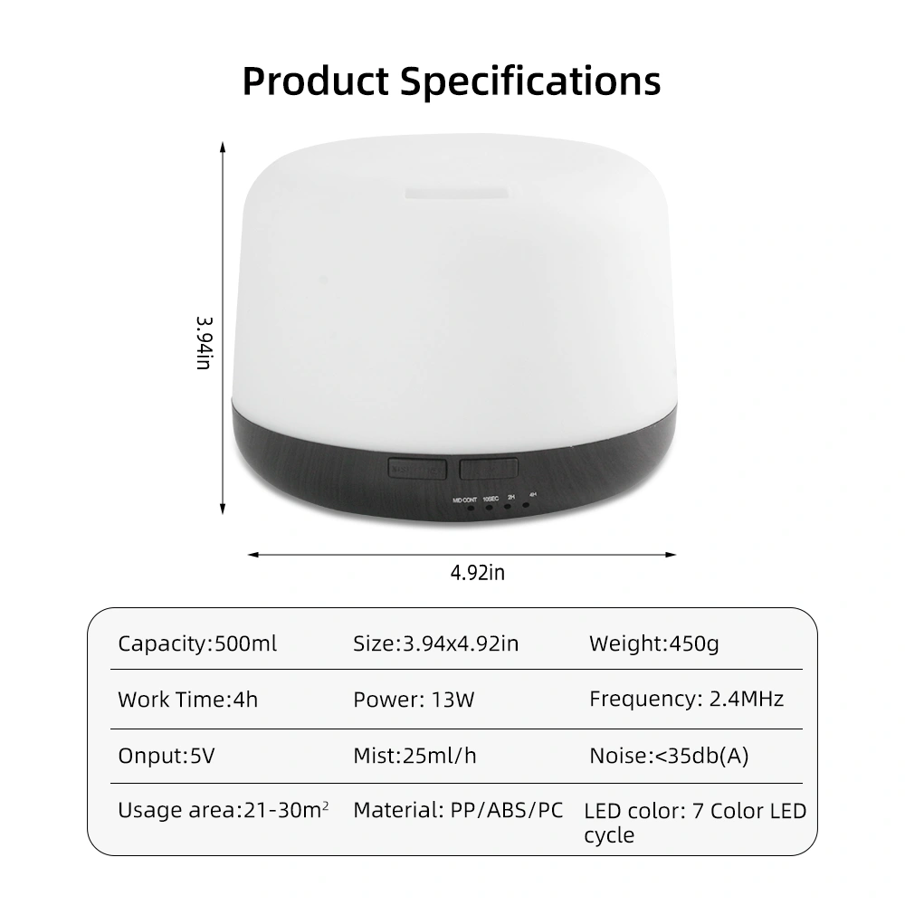 500ml Ultrasonic Essential Oil Diffuser & Humidifier with Remote, Auto-Off Timer, 7 Color Changing Night Light for Home, Office, Yoga view 2