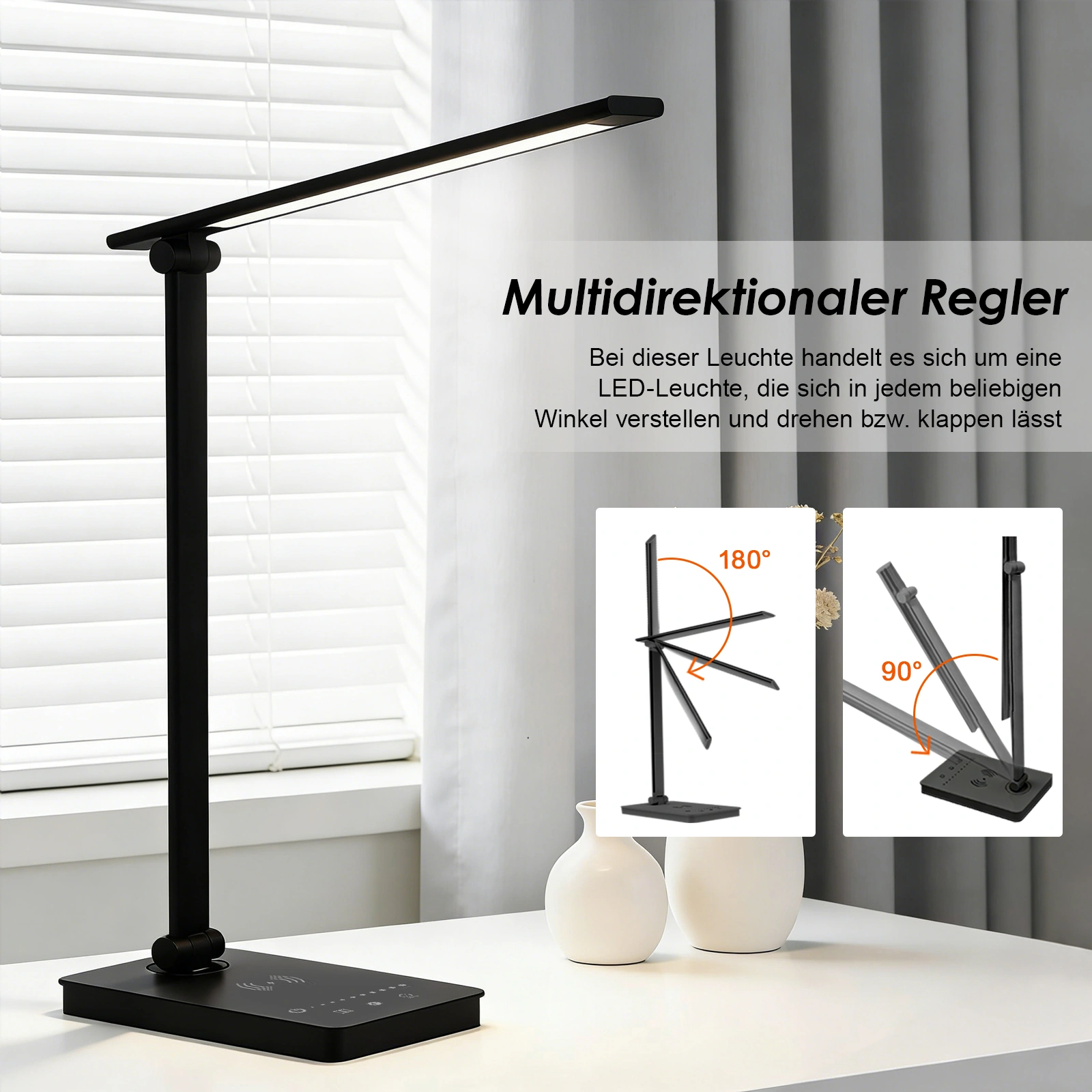 LED Desk Lamp 15W Dimmable Table Light, Eye Protection Mode, Built-in LED, USB Port, Adjustable Brightness view 3