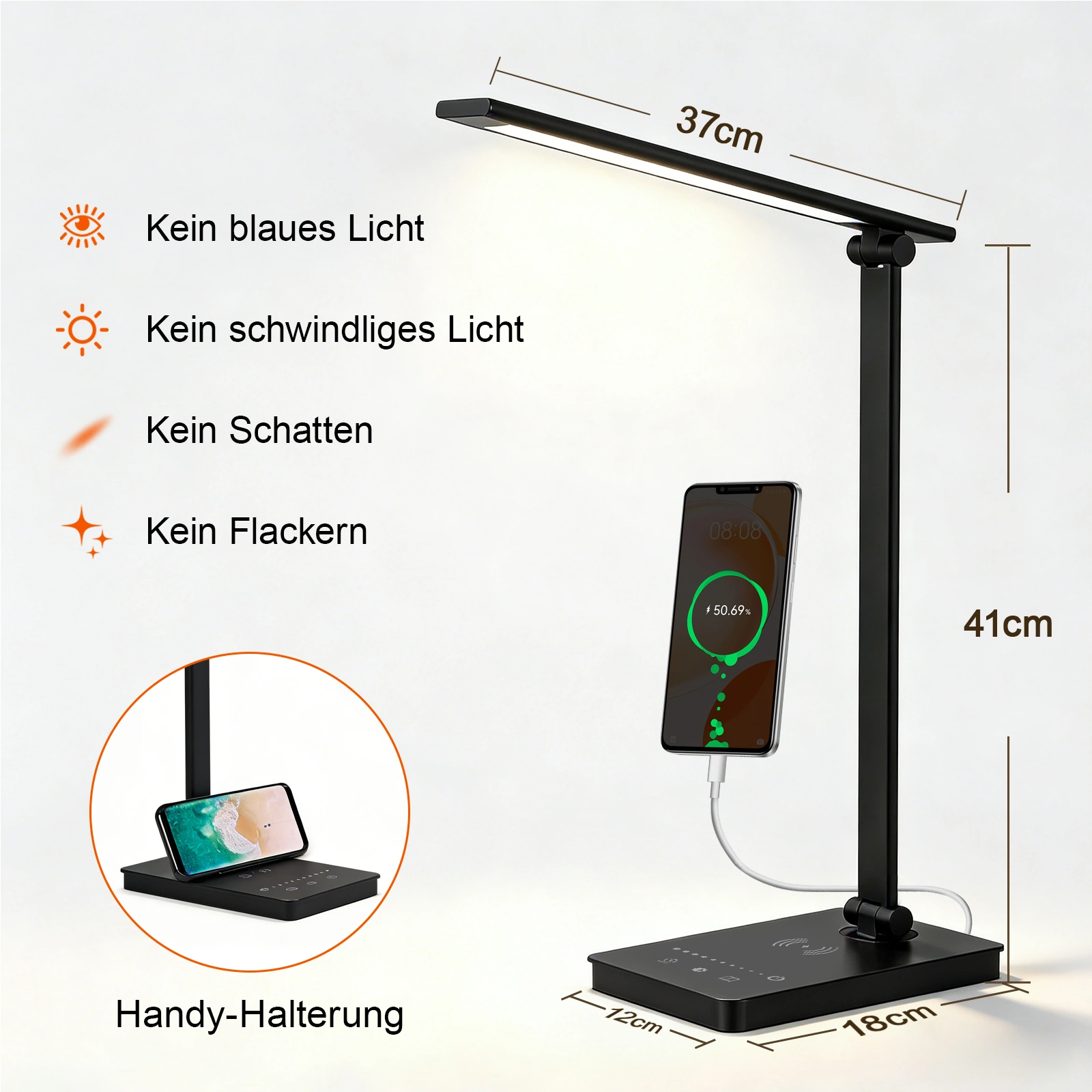 LED Desk Lamp 15W Dimmable Table Light, Eye Protection Mode, Built-in LED, USB Port, Adjustable Brightness view 5
