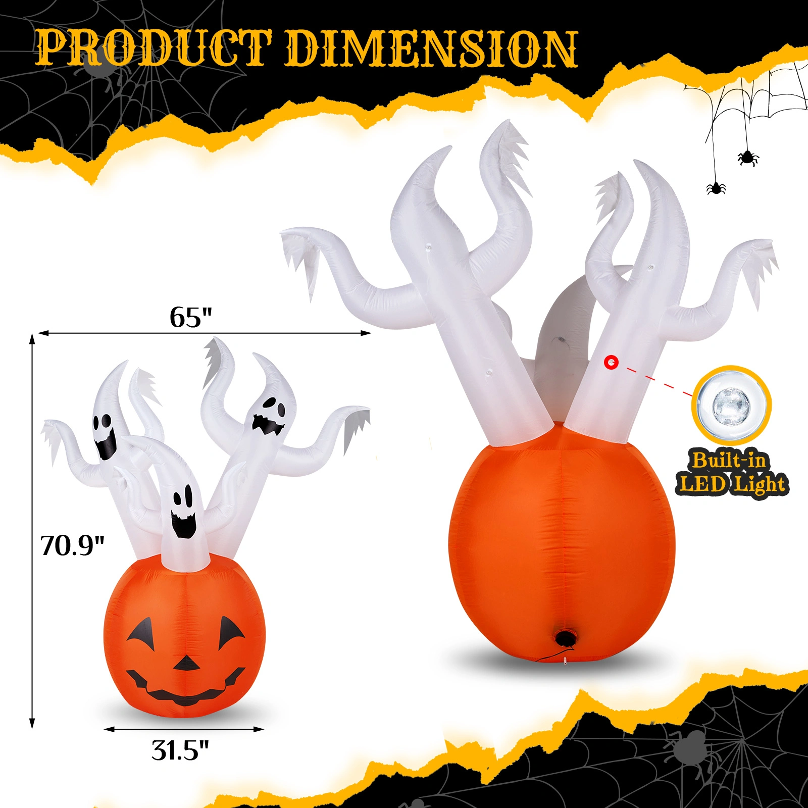 5.9 FT Halloween Inflatable Pumpkin Ghost, Outdoor Yard Decor with Built-in LED Lights, Scary Blow Up Decoration for Lawn Garden Party view 10