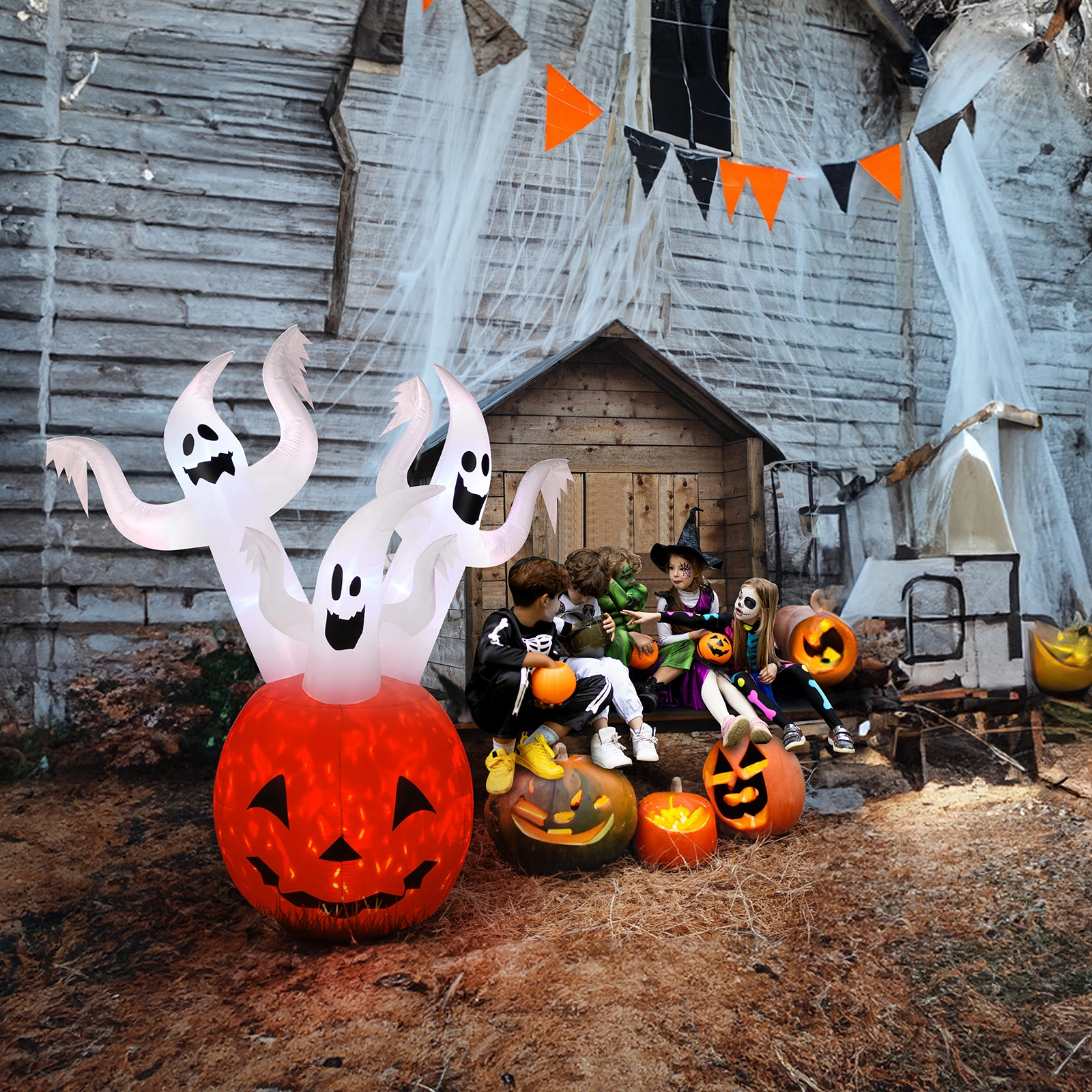 5.9 FT Halloween Inflatable Pumpkin Ghost, Outdoor Yard Decor with Built-in LED Lights, Scary Blow Up Decoration for Lawn Garden Party view 15