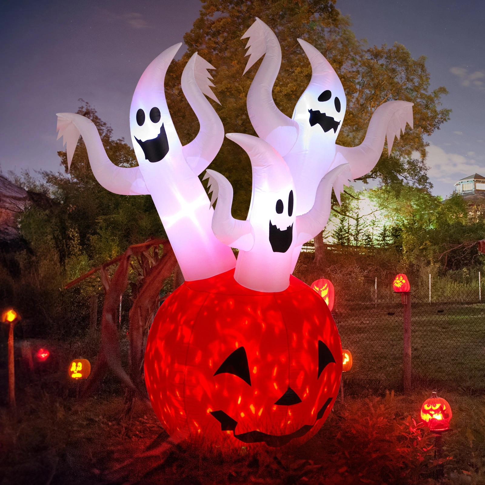 5.9 FT Halloween Inflatable Pumpkin Ghost, Outdoor Yard Decor with Built-in LED Lights, Scary Blow Up Decoration for Lawn Garden Party view 17