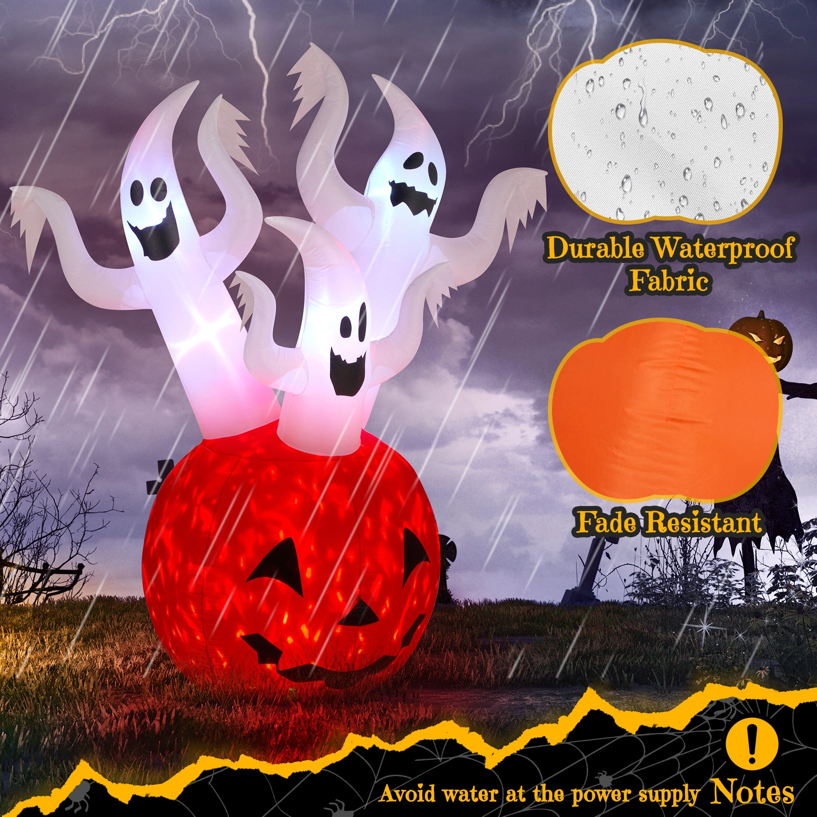 5.9 FT Halloween Inflatable Pumpkin Ghost, Outdoor Yard Decor with Built-in LED Lights, Scary Blow Up Decoration for Lawn Garden Party view 6