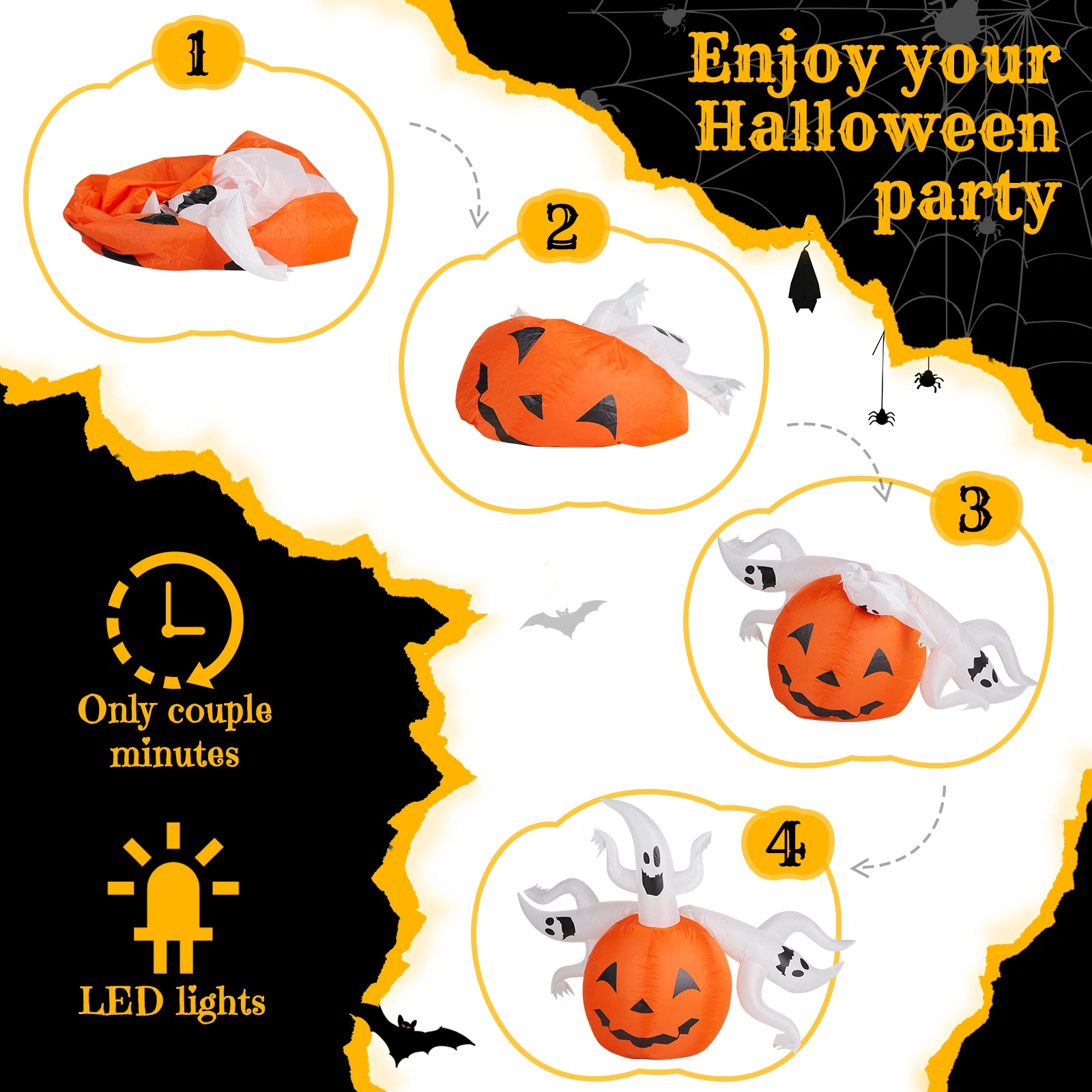 5.9 FT Halloween Inflatable Pumpkin Ghost, Outdoor Yard Decor with Built-in LED Lights, Scary Blow Up Decoration for Lawn Garden Party view 7