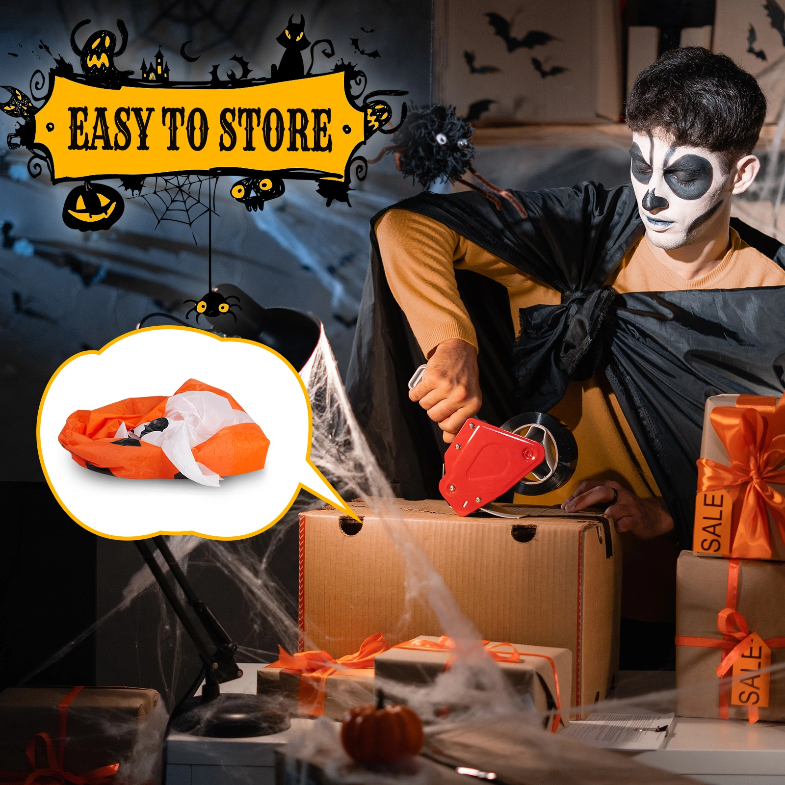 5.9 FT Halloween Inflatable Pumpkin Ghost, Outdoor Yard Decor with Built-in LED Lights, Scary Blow Up Decoration for Lawn Garden Party view 8