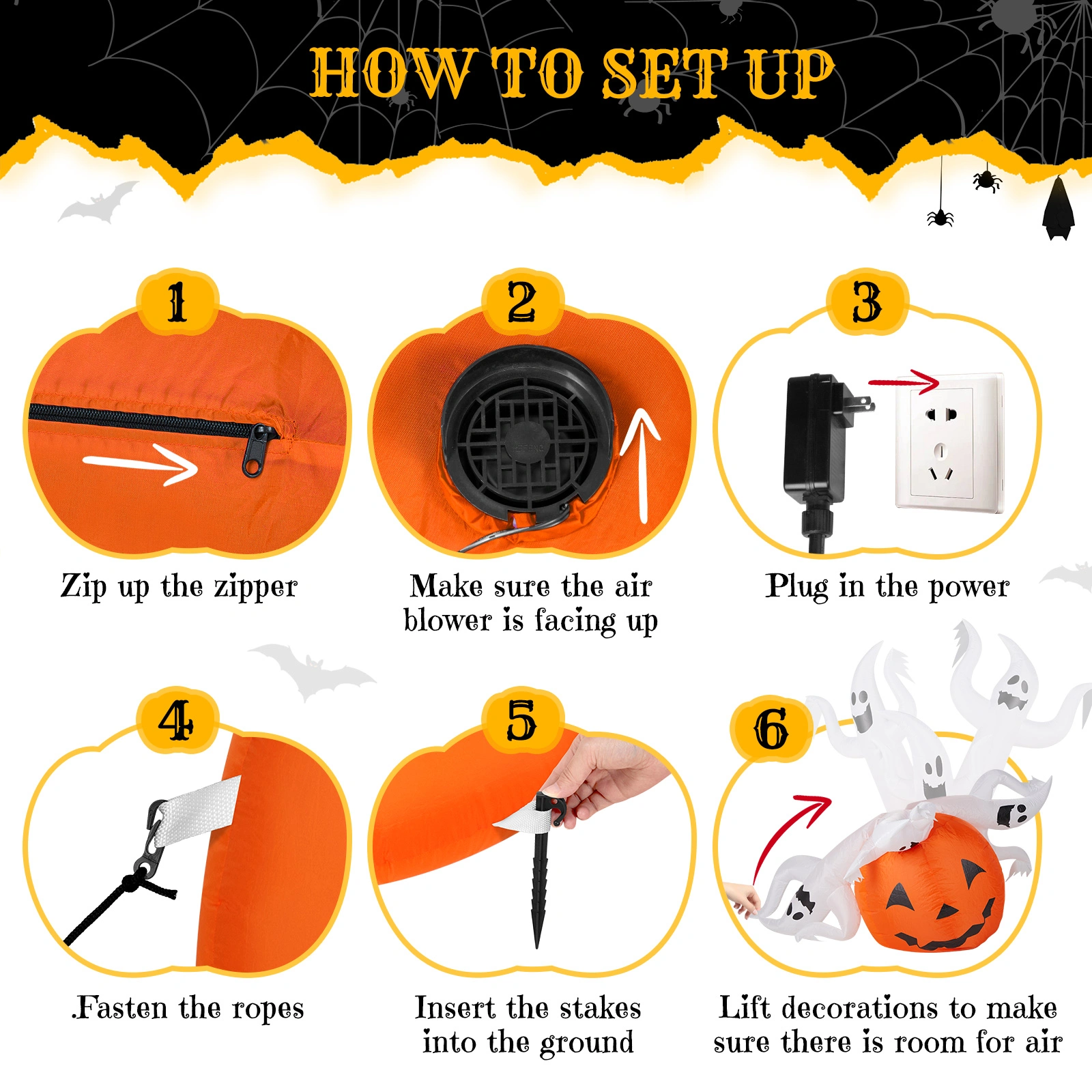 5.9 FT Halloween Inflatable Pumpkin Ghost, Outdoor Yard Decor with Built-in LED Lights, Scary Blow Up Decoration for Lawn Garden Party view 9