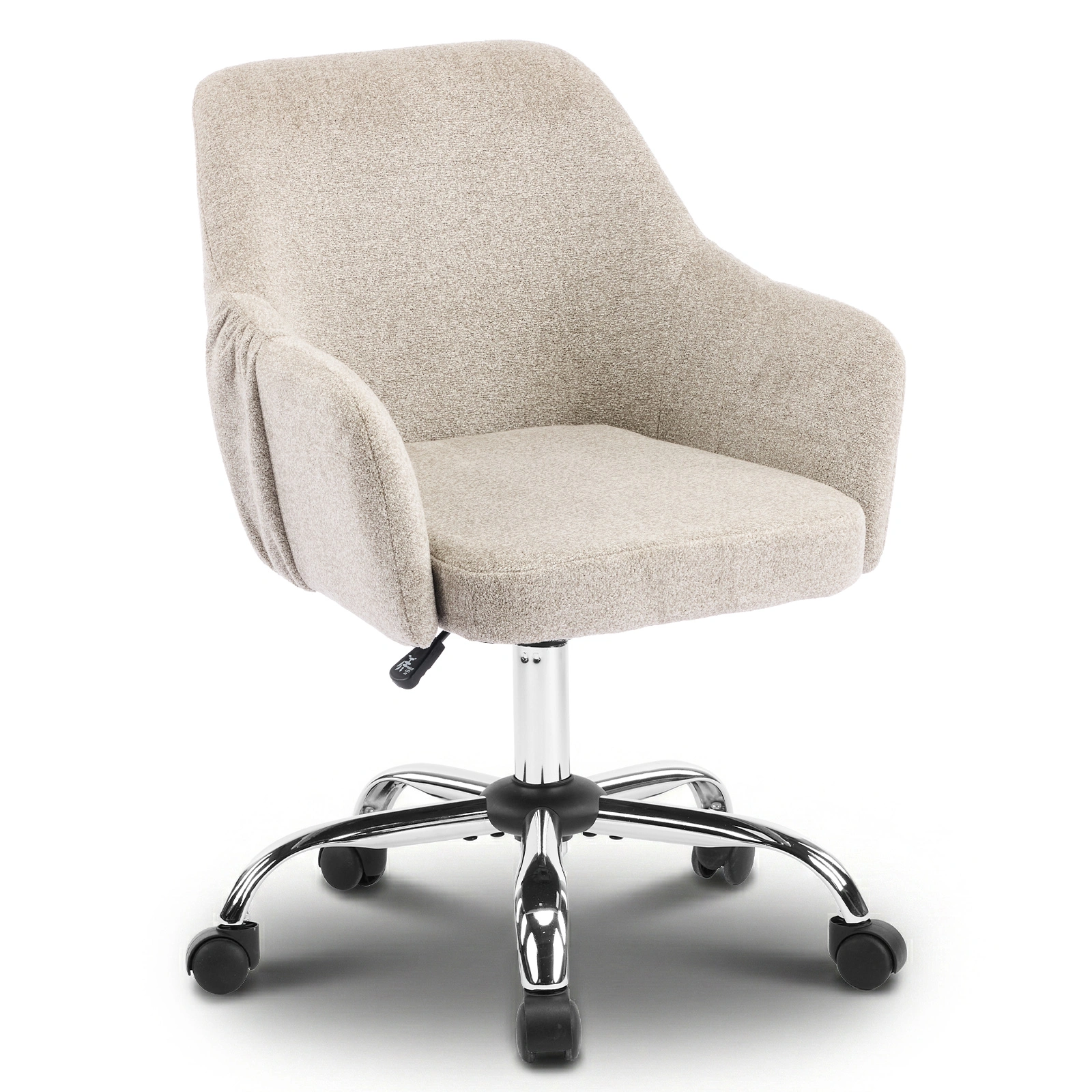 4" Vanity Desk Chair with Armrests Snowflake Velvet Upholstered Office Chair 31"-35" Height Adjustable 360° Swivel Rolling Chair for Bedroom Study Living Room Light Brown