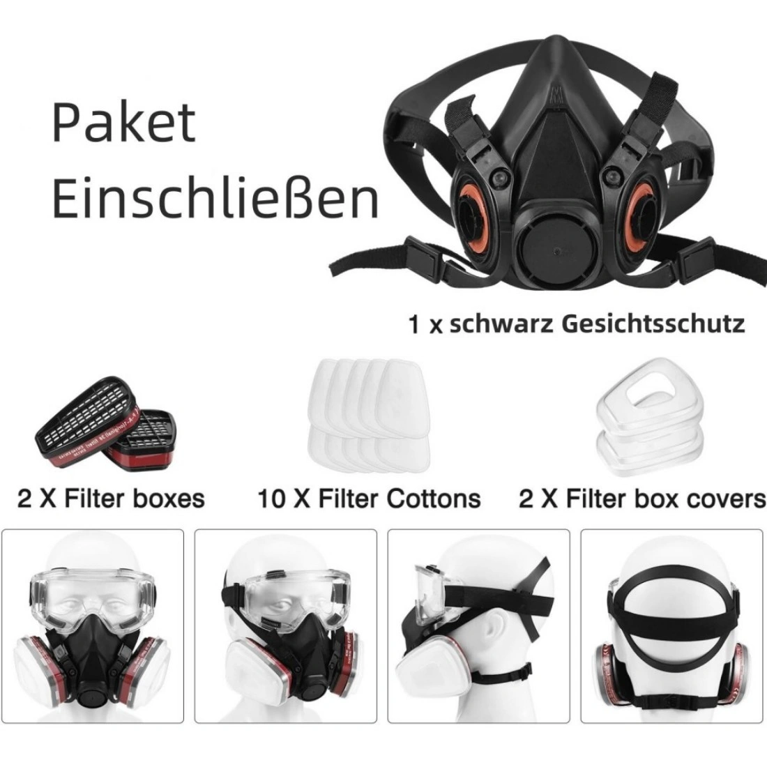 Halbmaske Atemschutz Gasmaske Staubmaske Lackiermaske mit Wechselfilter view 3
